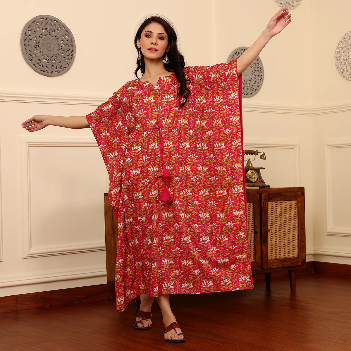 Afsa Cotton Printed Kaftan - Image 3