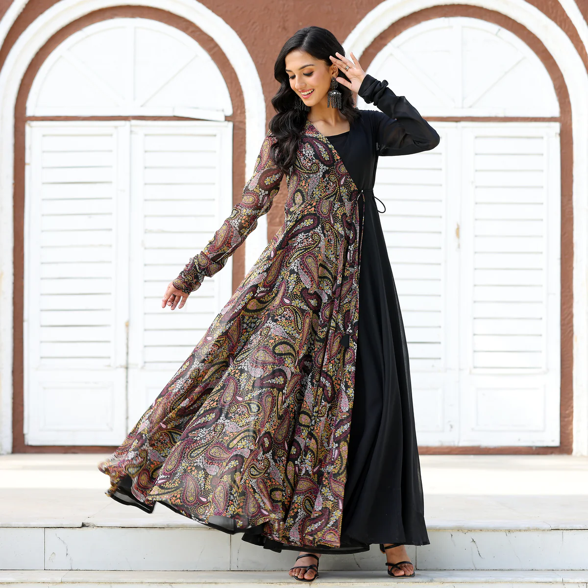 Black Shrug Angrakha Georgette Set - Image 10