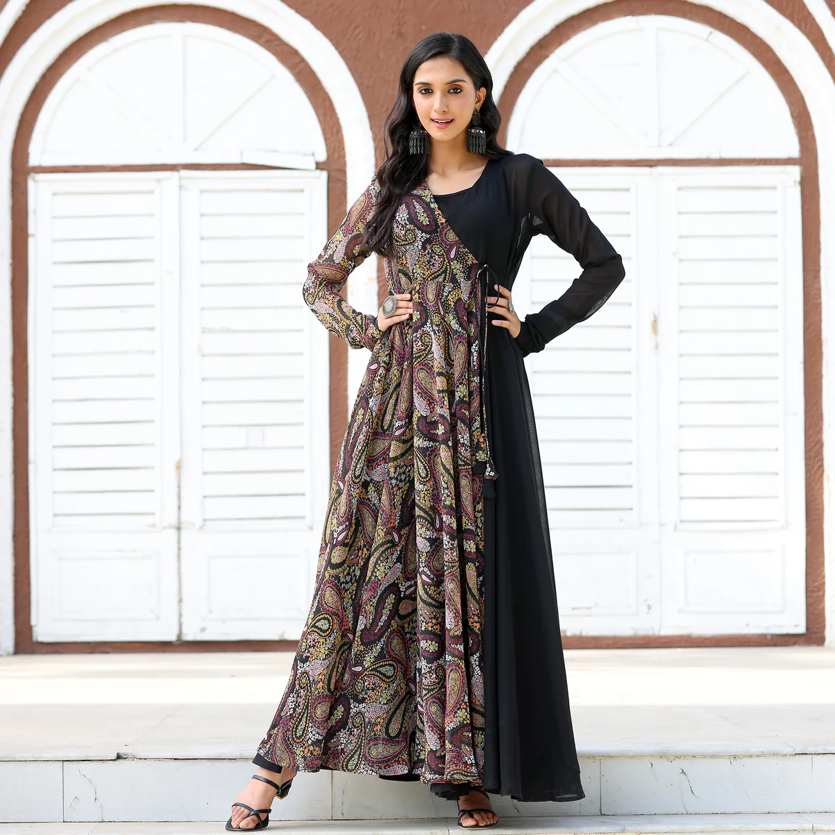 Black Shrug Angrakha Georgette Set - Image 13