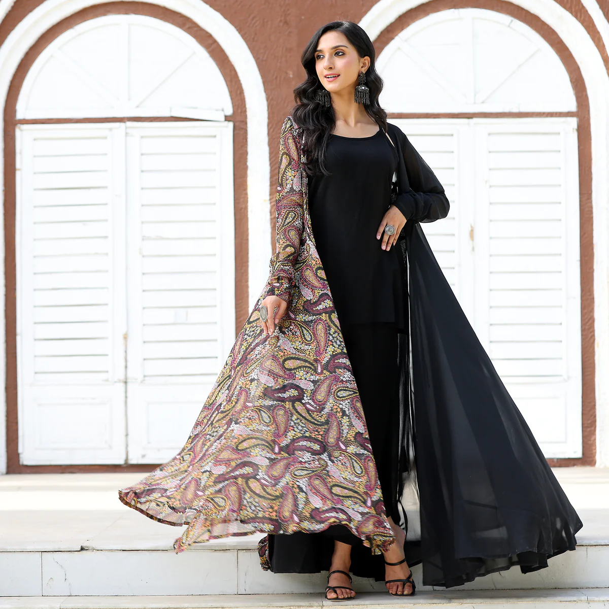 Black Shrug Angrakha Georgette Set - Image 2