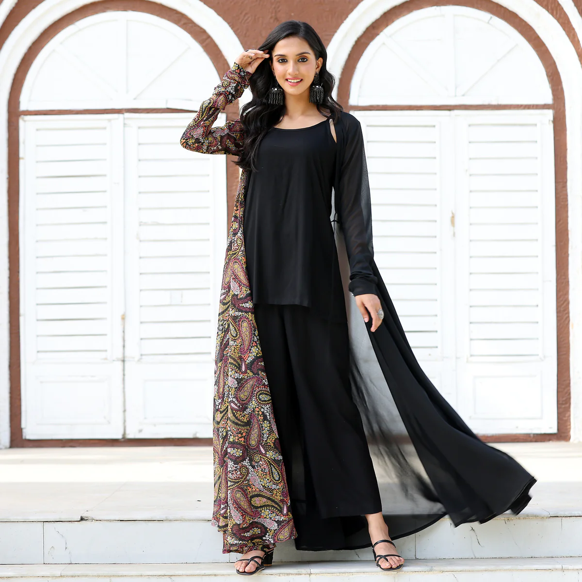 Black Shrug Angrakha Georgette Set - Image 3