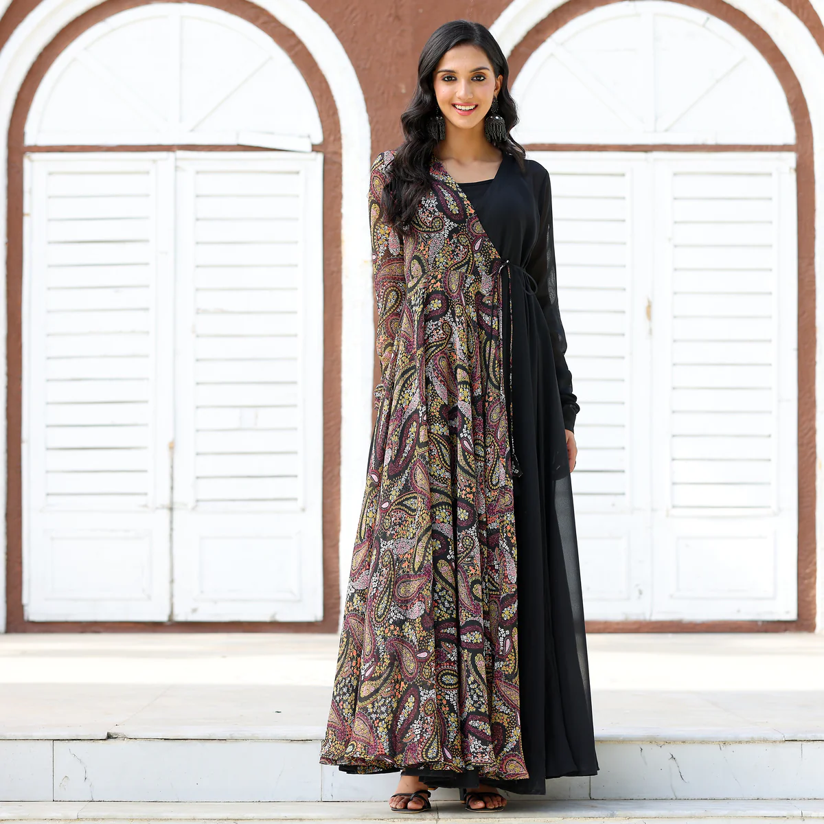 Black Shrug Angrakha Georgette Set - Image 5