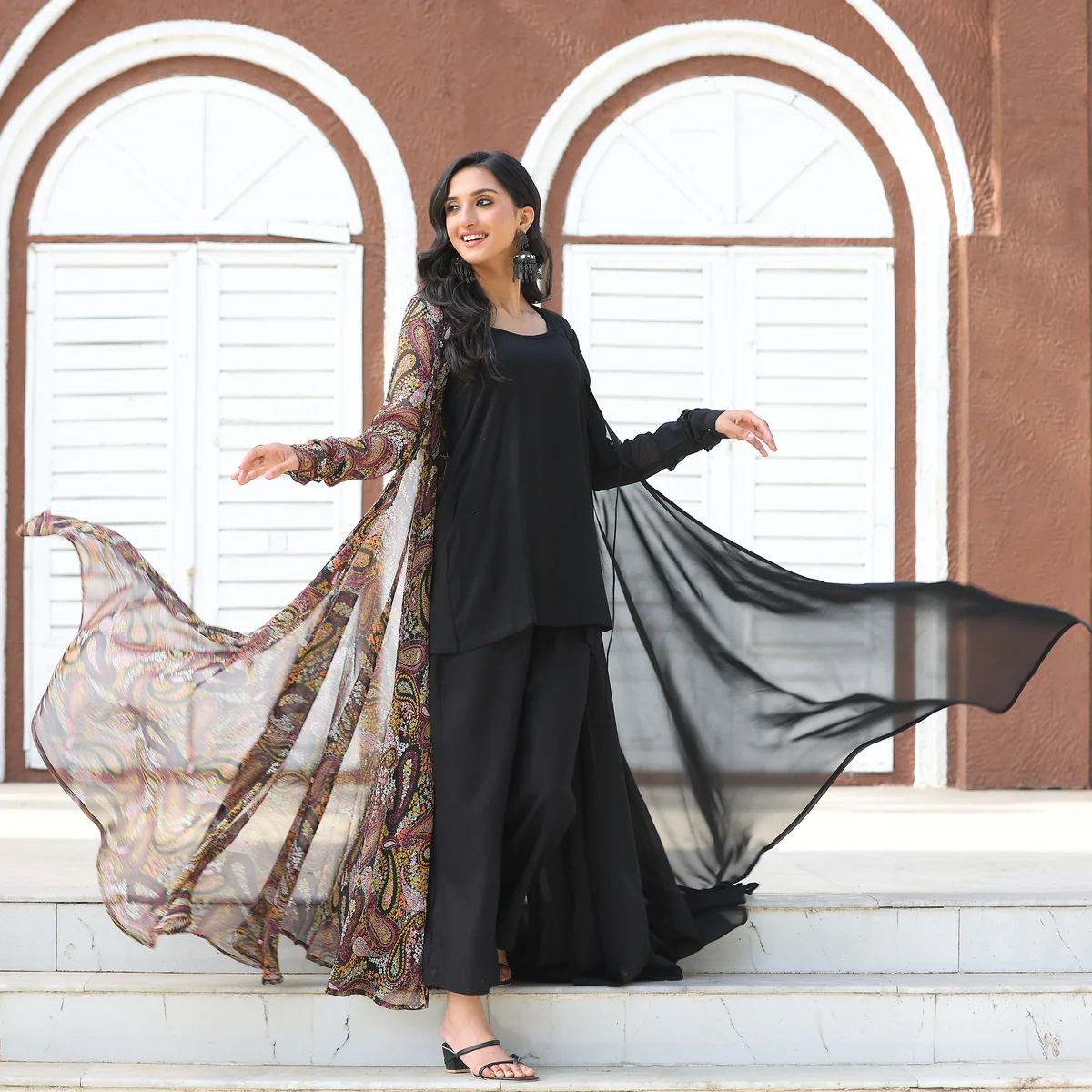 Black Shrug Angrakha Georgette Set - Image 6