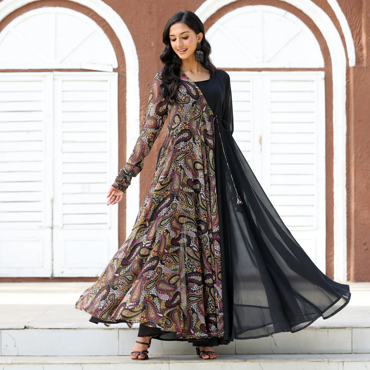Black Shrug Angrakha Georgette Set - Image 8