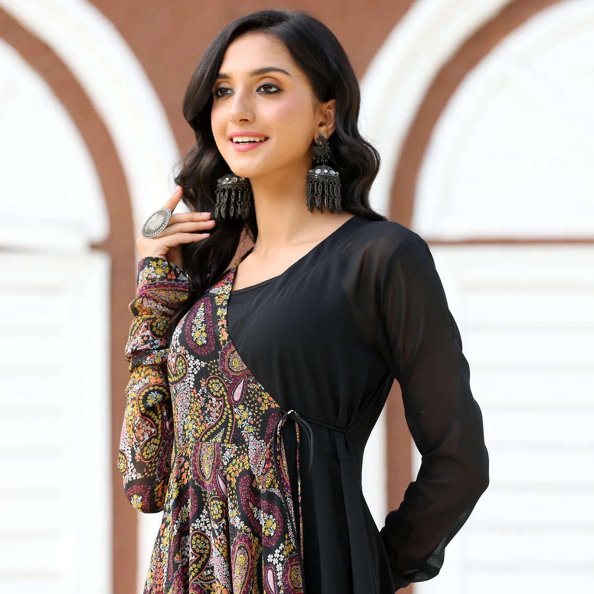Black Shrug Angrakha Georgette Set - Image 9