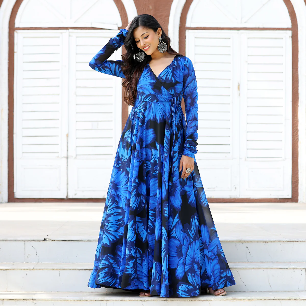 Blue Godavari Floral Georgette Angrakha - Image 2