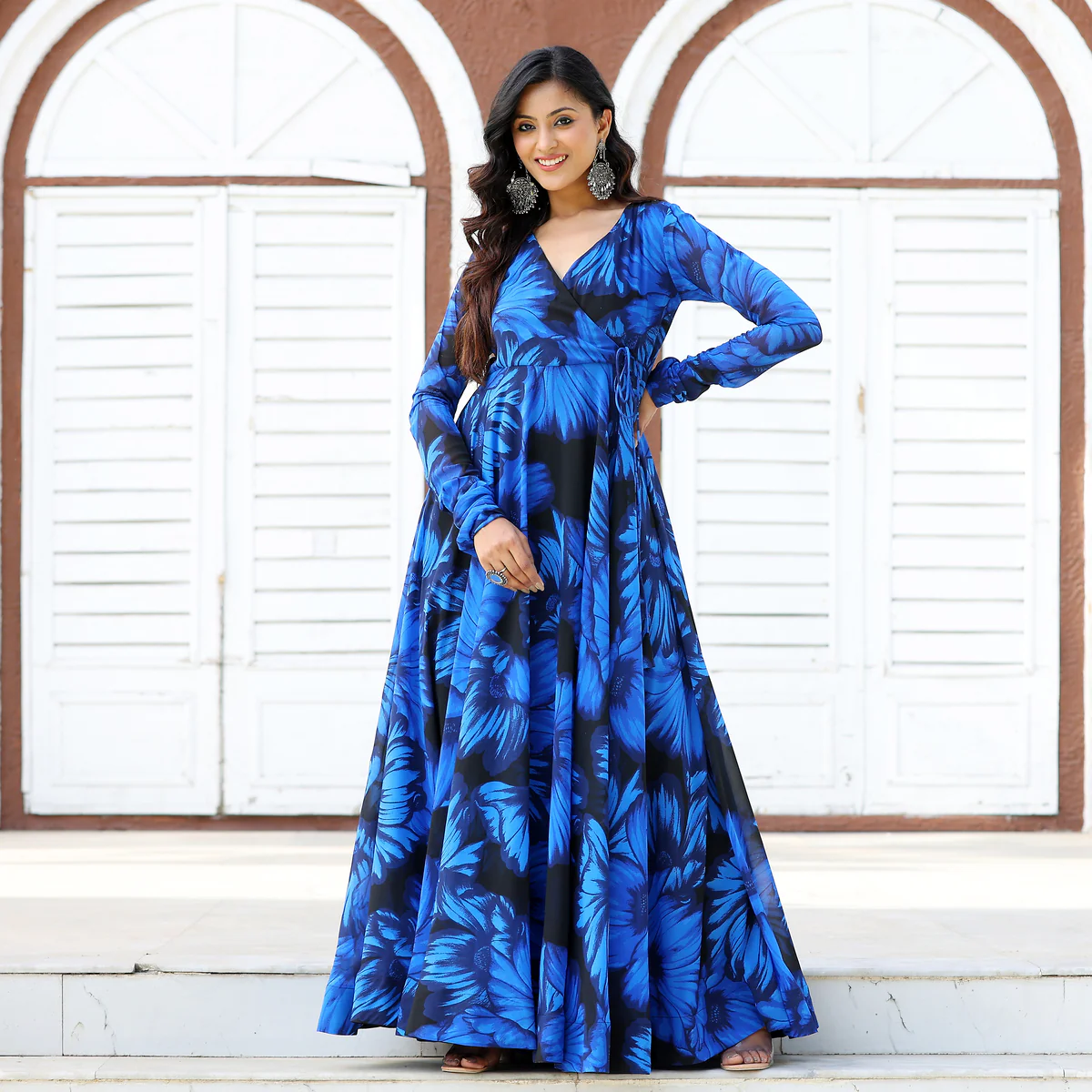 Blue Godavari Floral Georgette Angrakha - Image 3