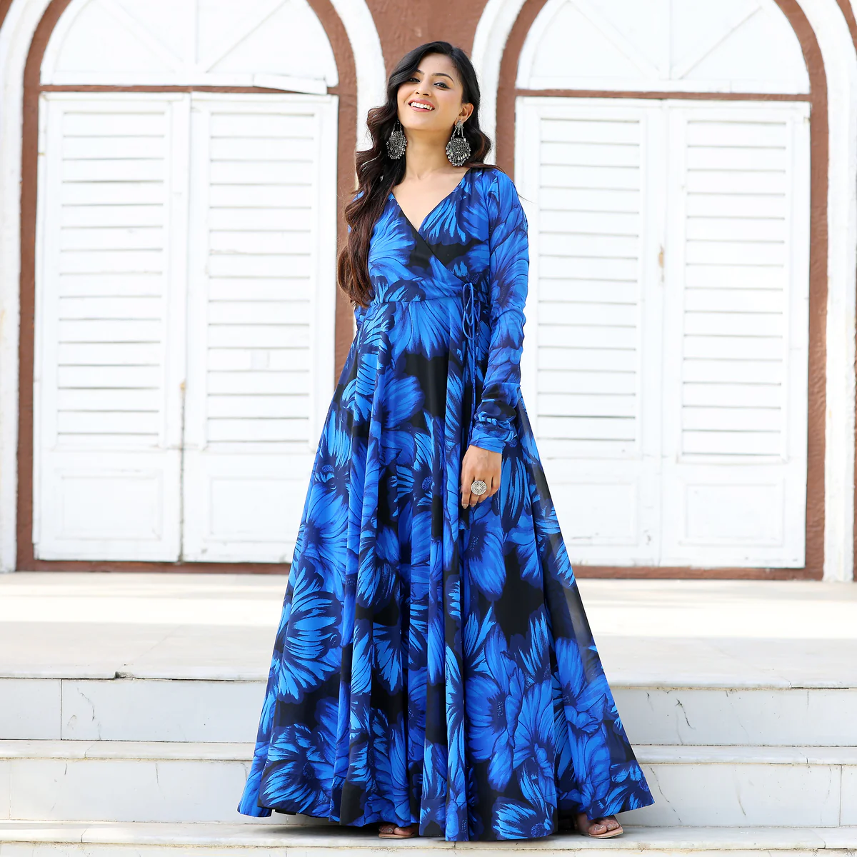 Blue Godavari Floral Georgette Angrakha - Image 5