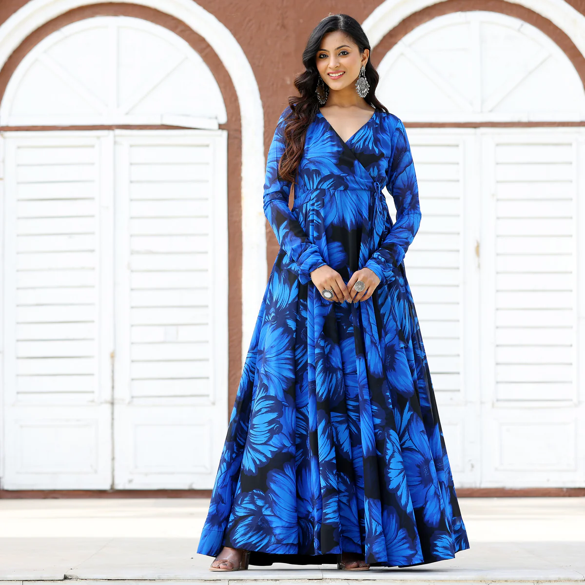 Blue Godavari Floral Georgette Angrakha - Image 8
