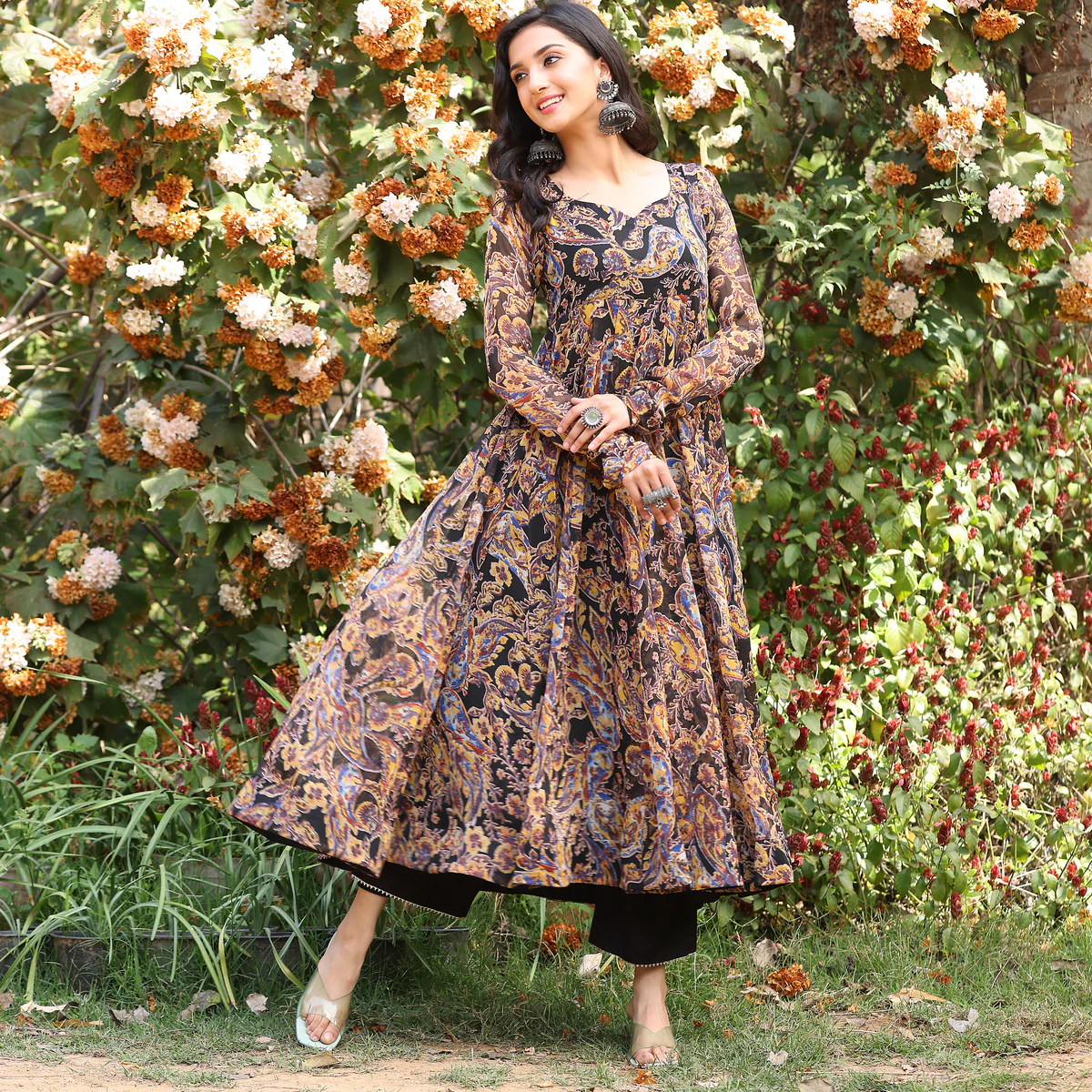 Brown Black Paisely Kameez - Image 2