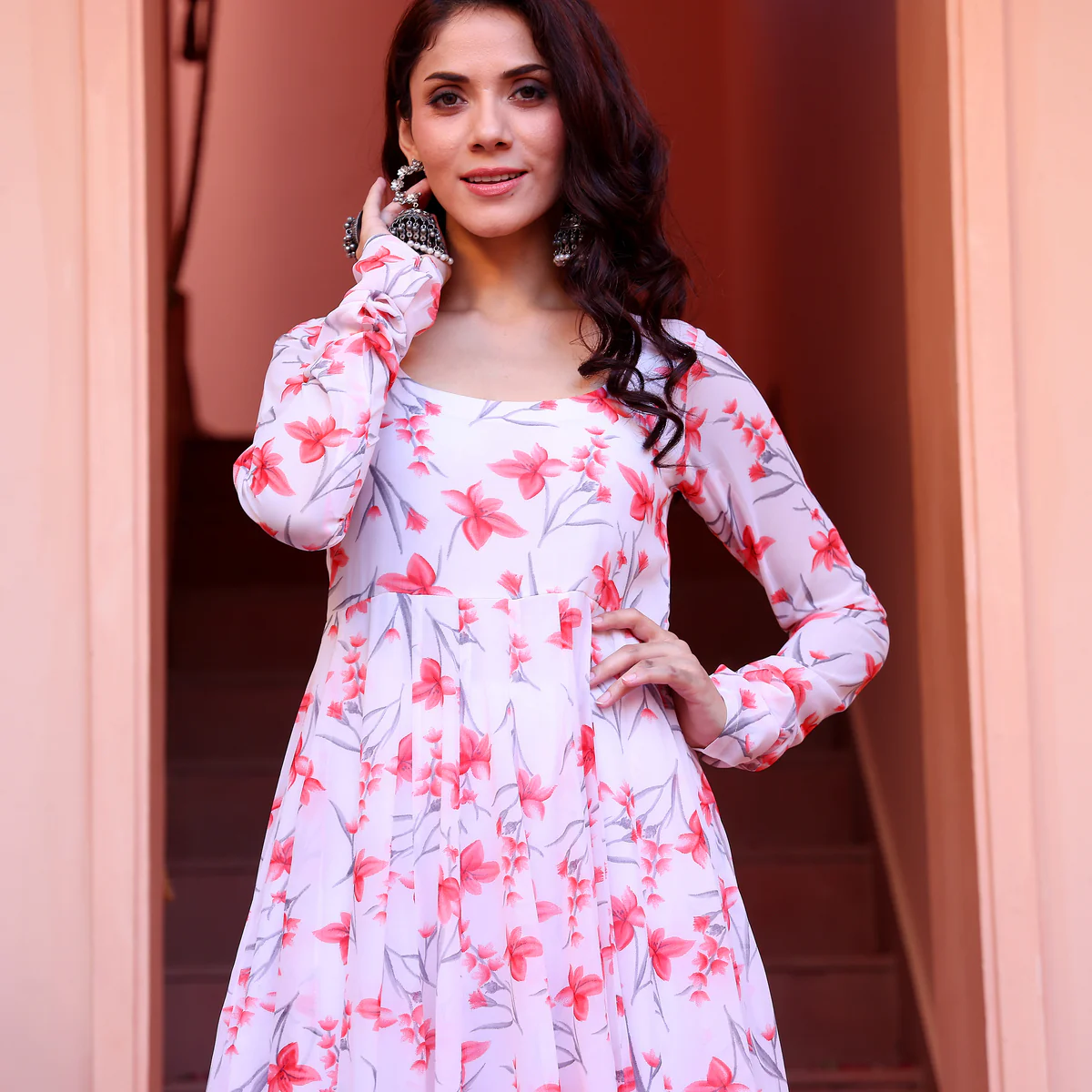 Sofia Flare White Georgette Kurta - Image 5