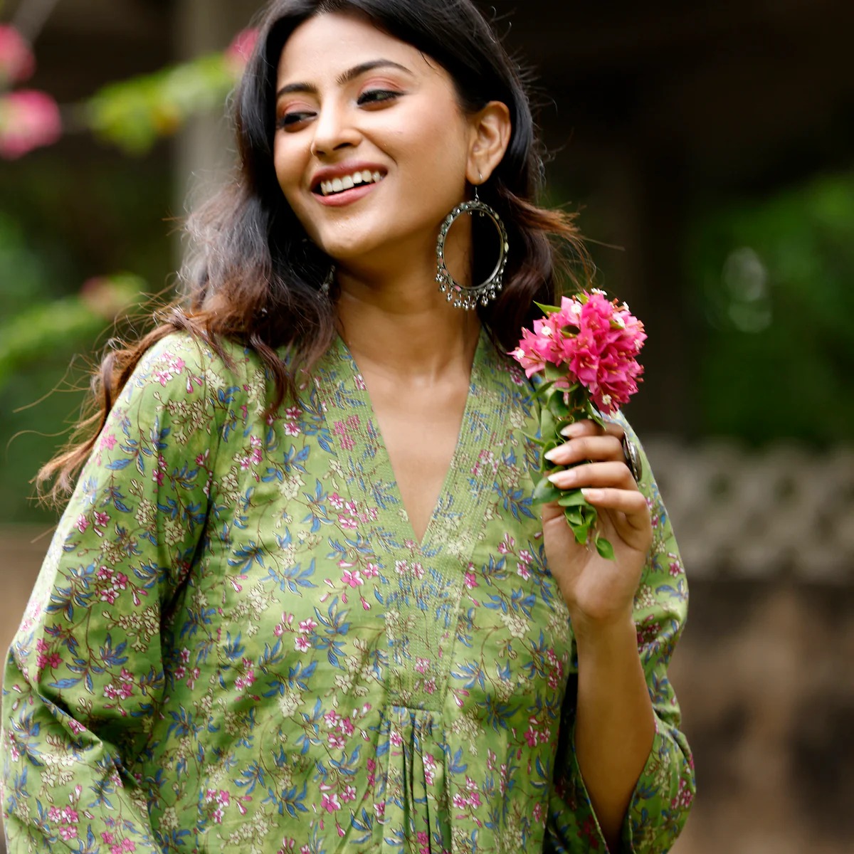 Green Floral Cotton Kurta - Image 6