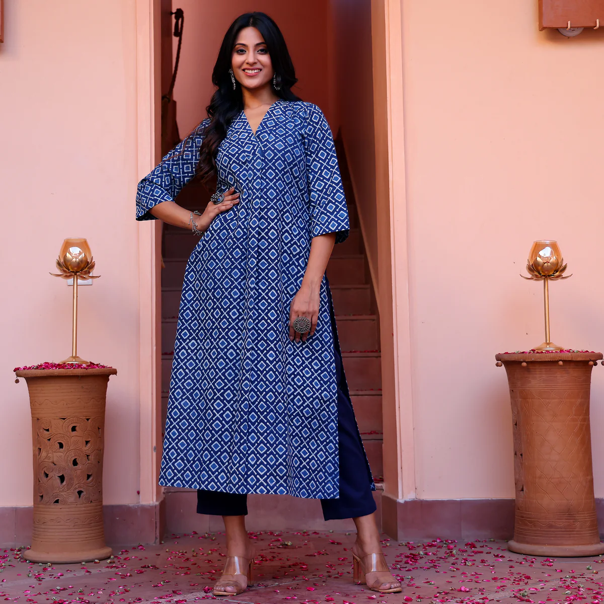 Indigo Naveli Cotton Block Printed Set - Image 2