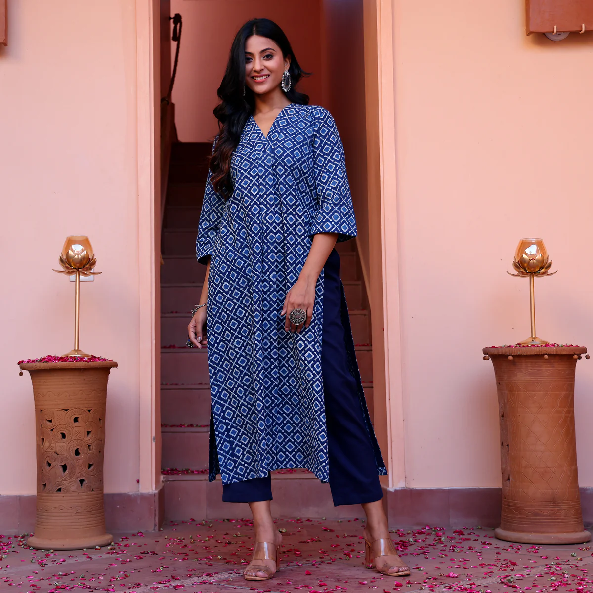Indigo Naveli Cotton Block Printed Set - Image 3