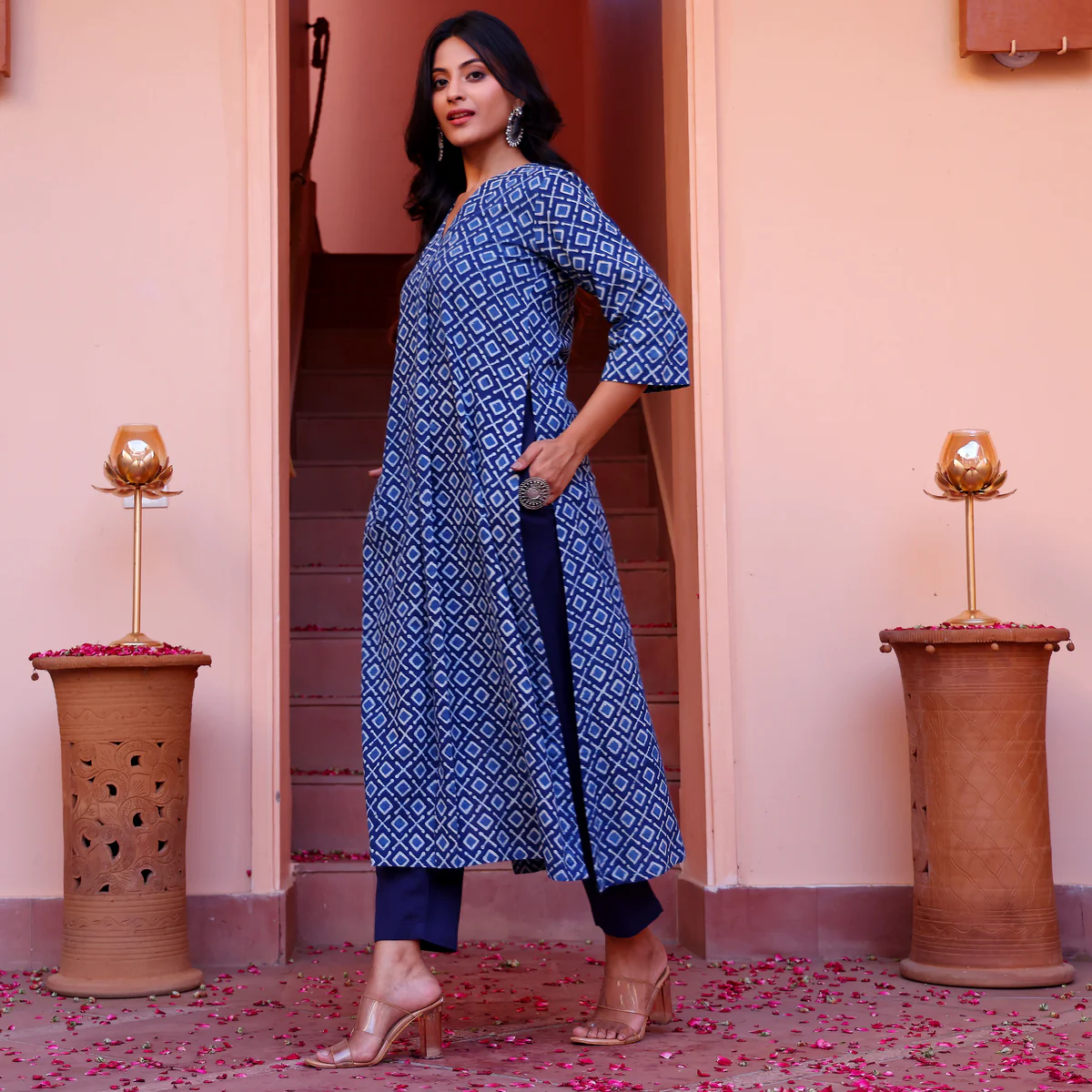 Indigo Naveli Cotton Block Printed Set - Image 4
