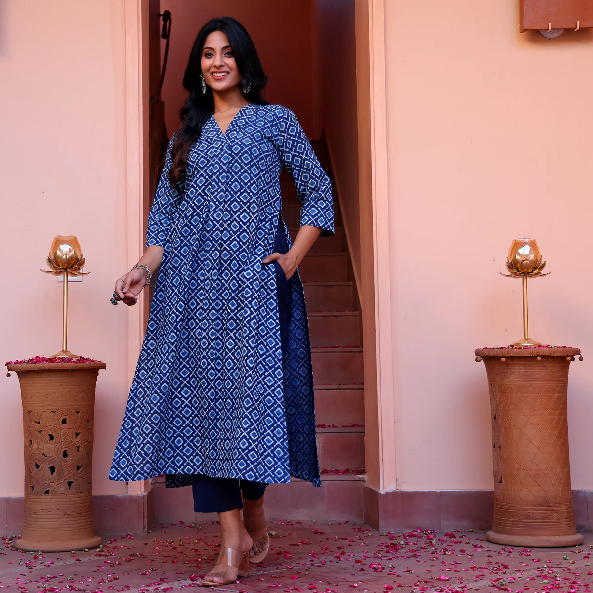 Indigo Naveli Cotton Block Printed Set - Image 5
