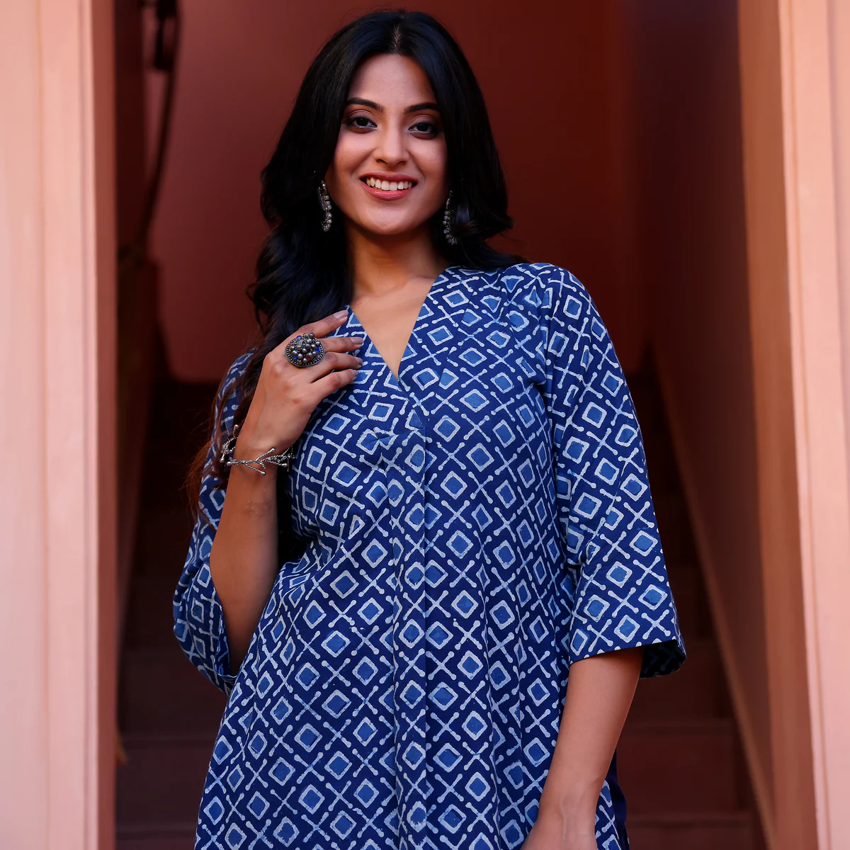 Indigo Naveli Cotton Block Printed Set - Image 6