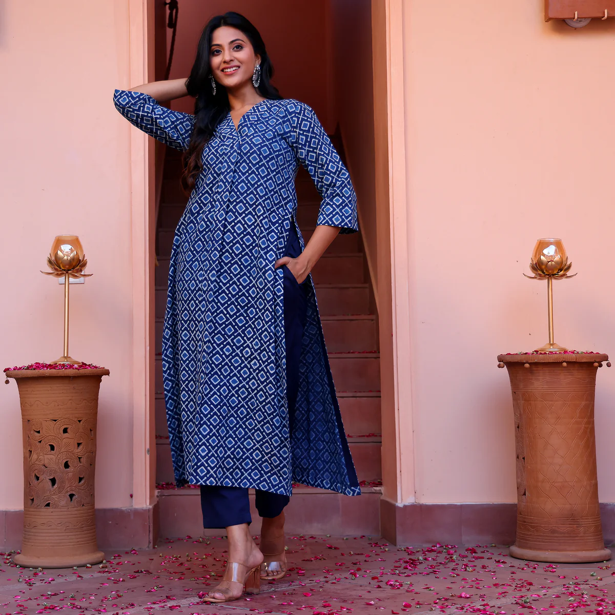 Indigo Naveli Cotton Block Printed Set - Image 7