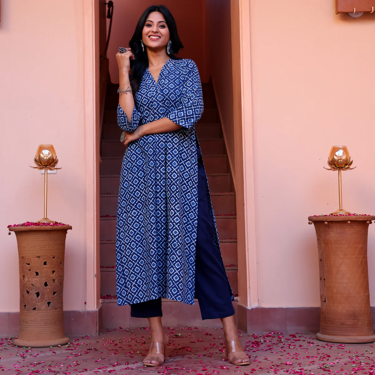 Indigo Naveli Cotton Block Printed Set - Image 8