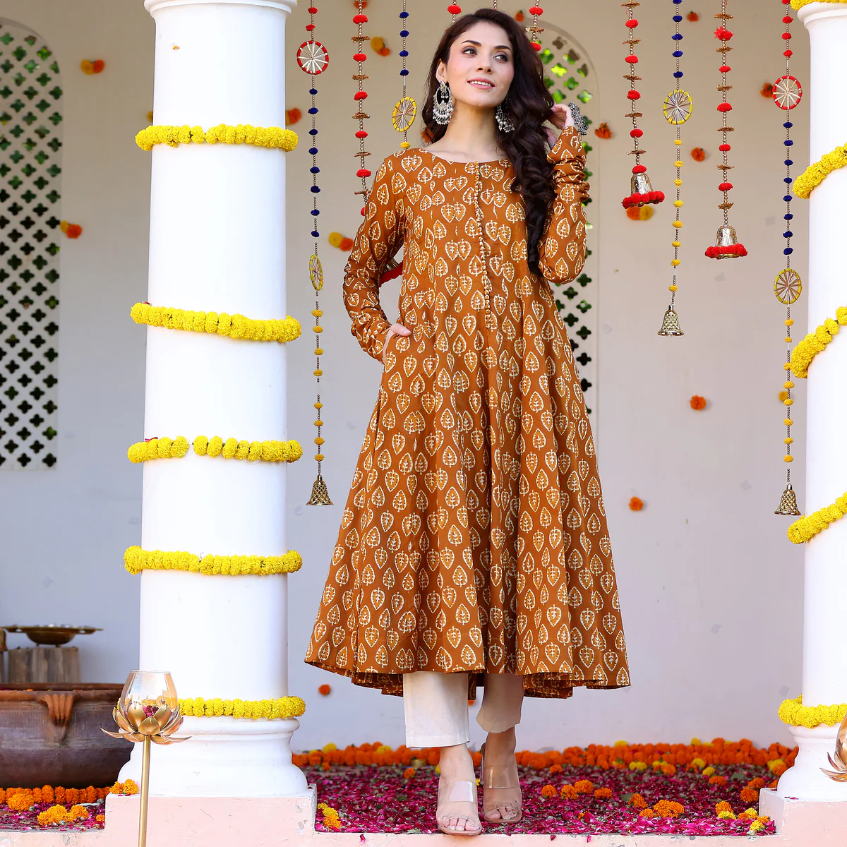 Iqra Mustard Cotton Kaalidar Kurta - Image 2