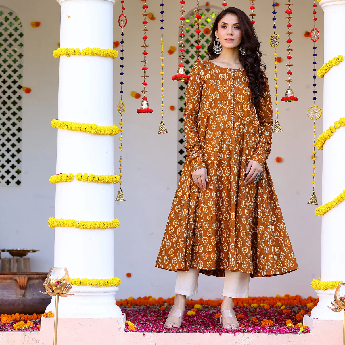 Iqra Mustard Cotton Kaalidar Kurta - Image 5