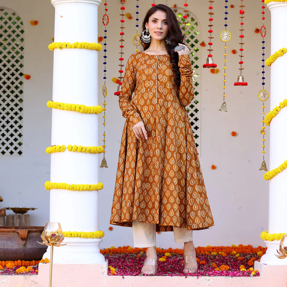 Iqra Mustard Cotton Kaalidar Kurta - Image 6