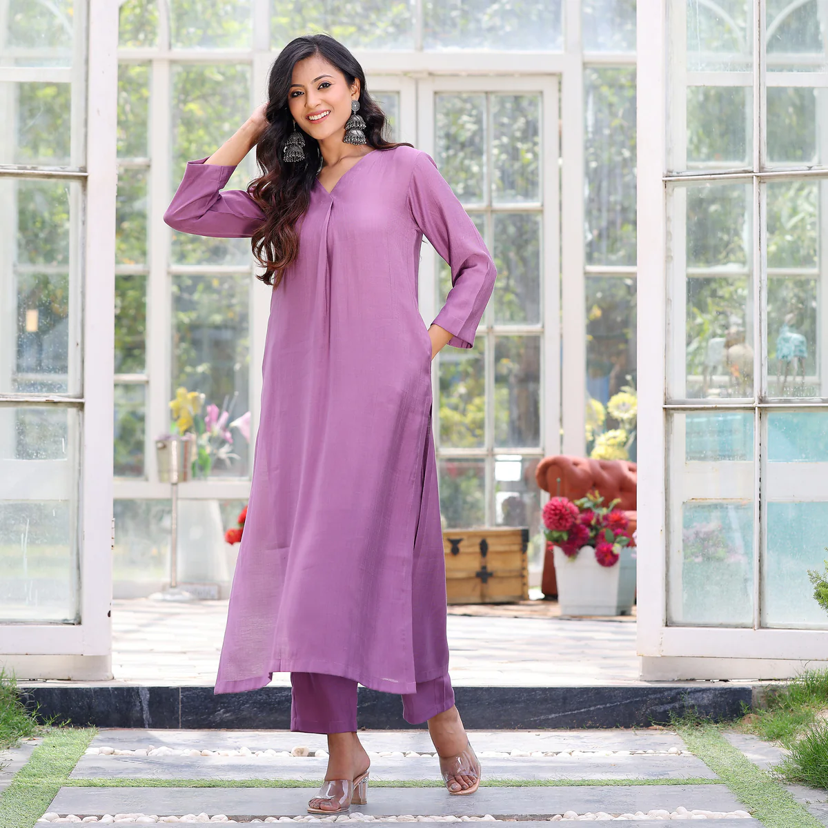 Lilac Elegant Rayon Cotton  Co-Ord Set - Image 10