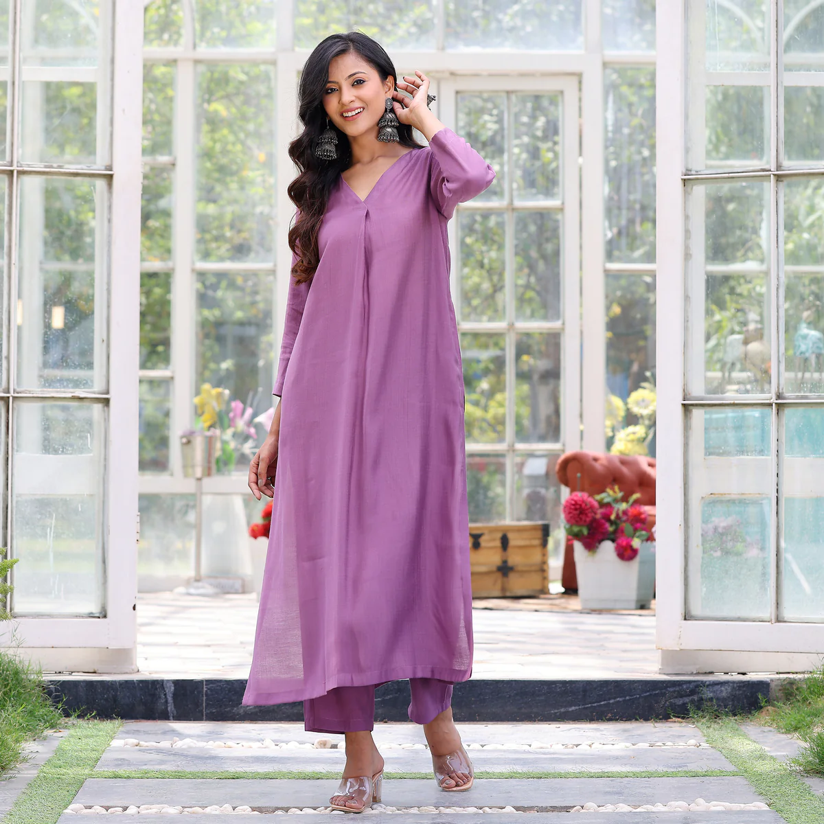 Lilac Elegant Rayon Cotton  Co-Ord Set - Image 12