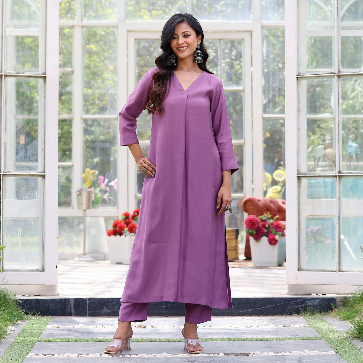 Lilac Elegant Rayon Cotton  Co-Ord Set - Image 3