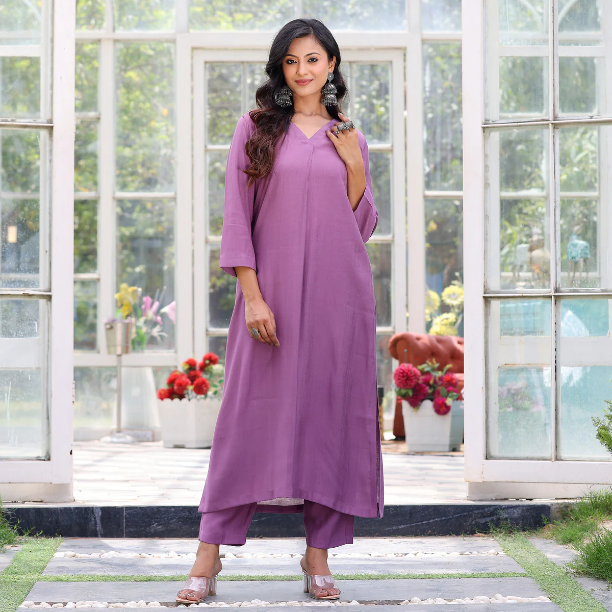 Lilac Elegant Rayon Cotton  Co-Ord Set - Image 4