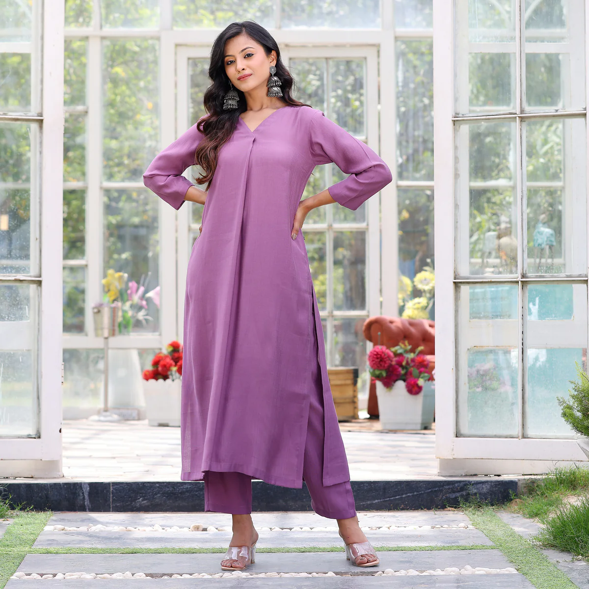 Lilac Elegant Rayon Cotton  Co-Ord Set - Image 5