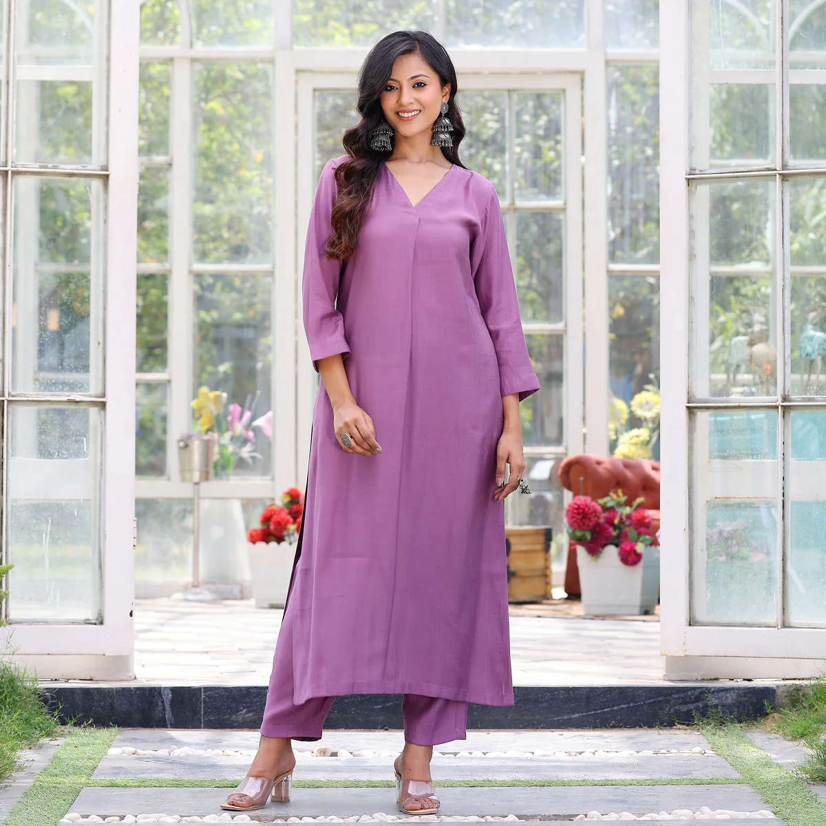 Lilac Elegant Rayon Cotton  Co-Ord Set - Image 6