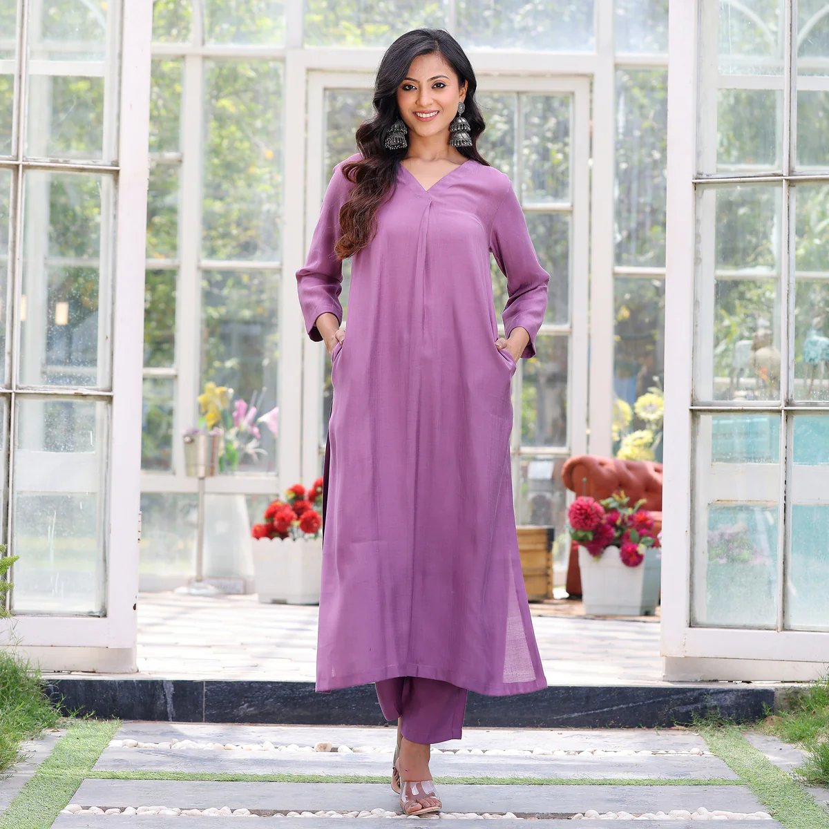Lilac Elegant Rayon Cotton  Co-Ord Set - Image 7