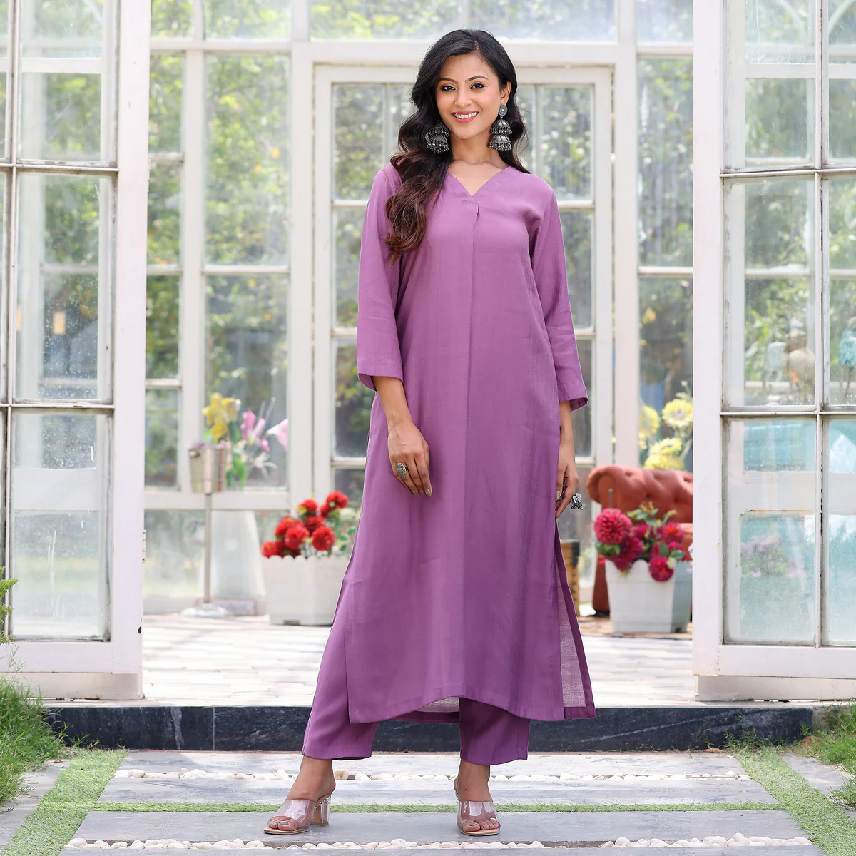 Lilac Elegant Rayon Cotton  Co-Ord Set - Image 8