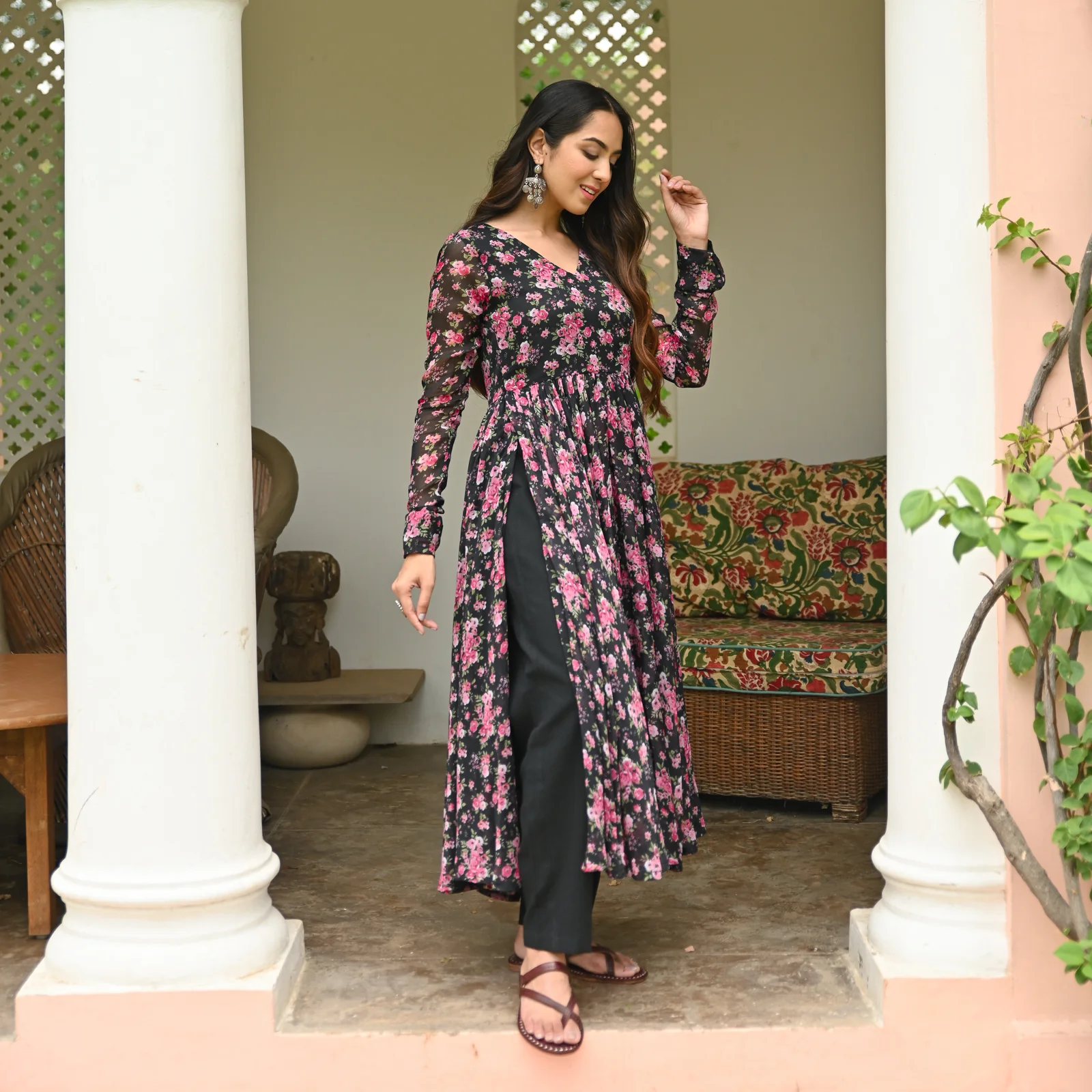 Maya Floral Chiffon Kurta - Image 5