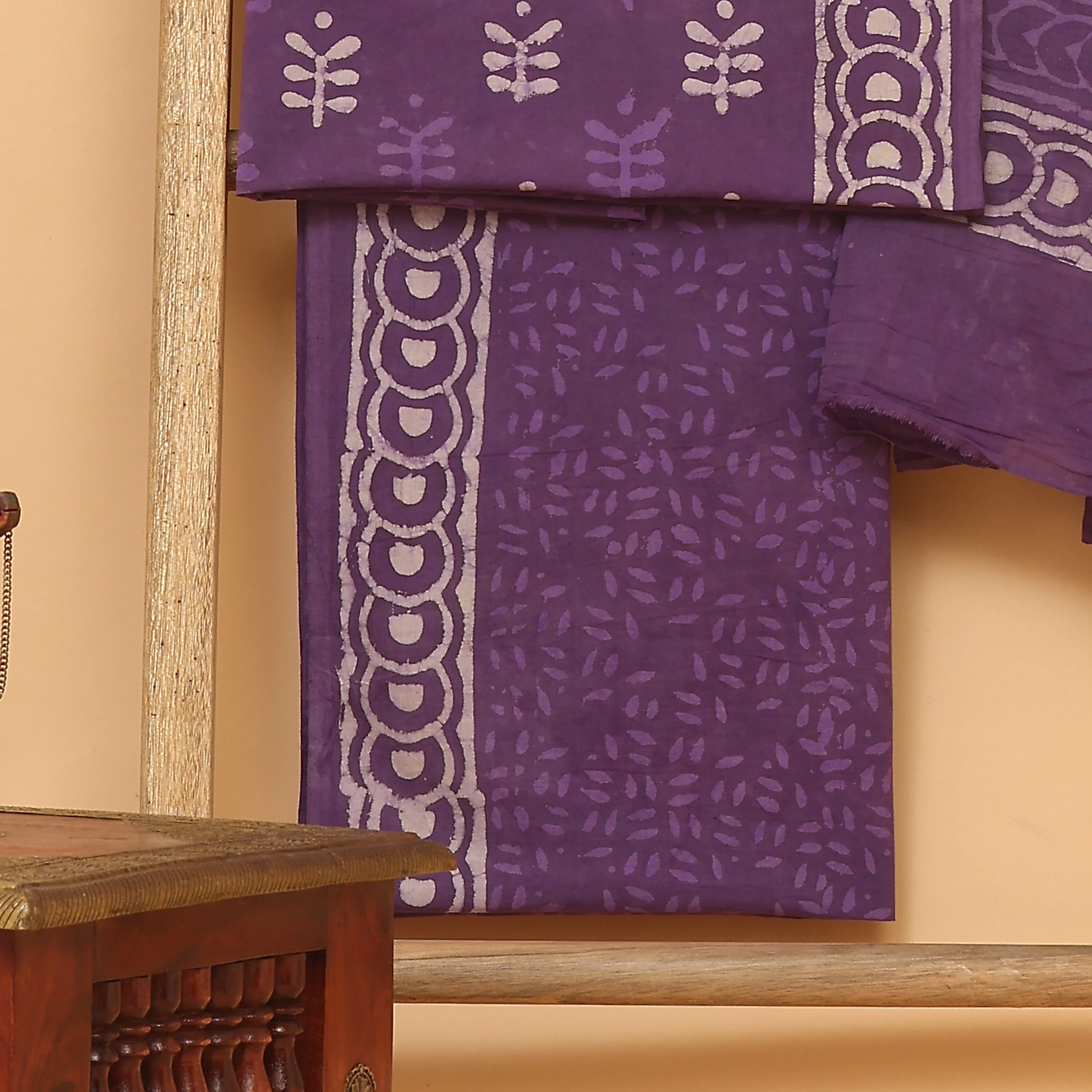 Purple Floral Handwoven Cotton  unstitched Suit set - Image 3