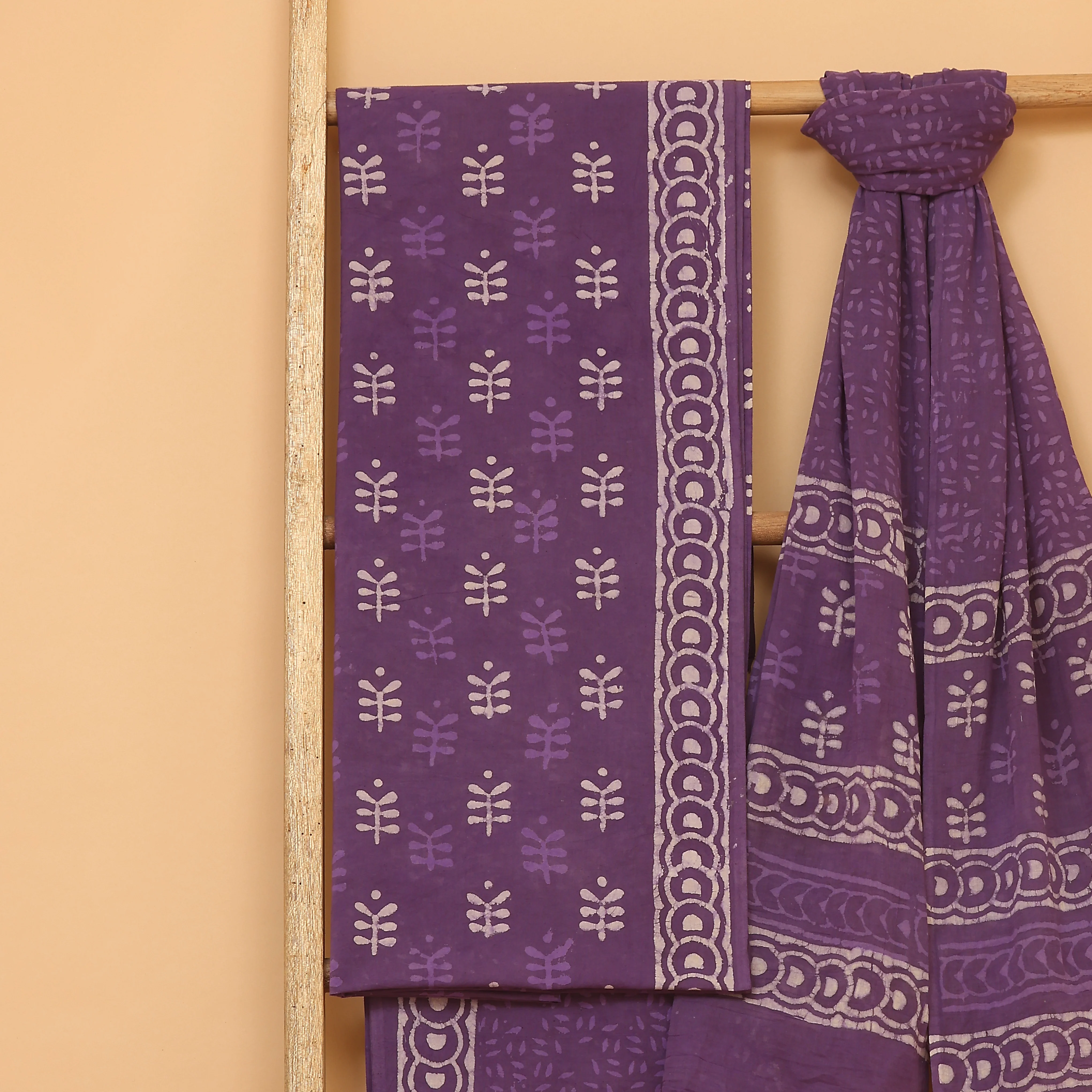Purple Floral Handwoven Cotton  unstitched Suit set - Image 4