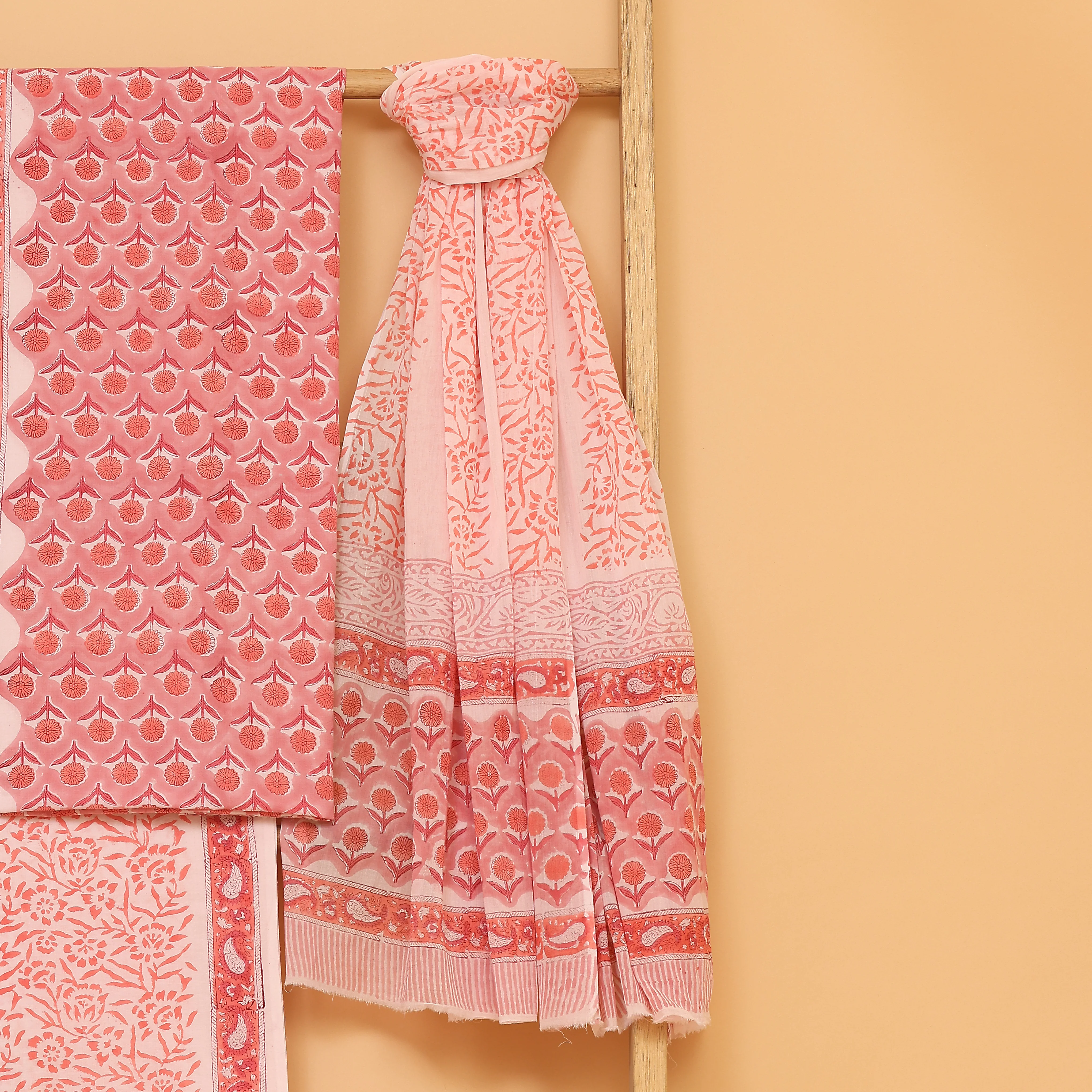 Aaqib kalamkari hand block printed cotton  unstitched Suit set - Image 2