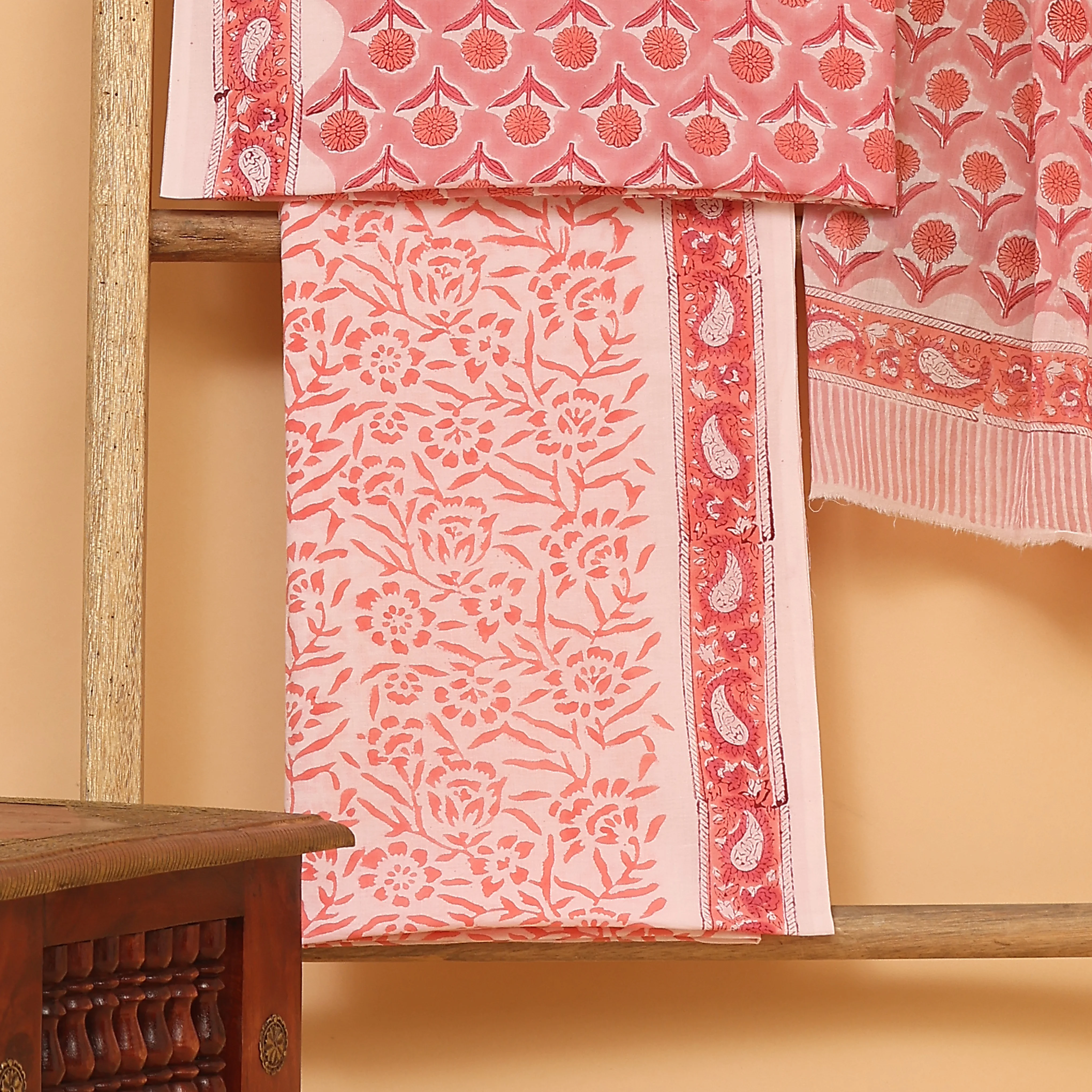 Aaqib kalamkari hand block printed cotton  unstitched Suit set - Image 3