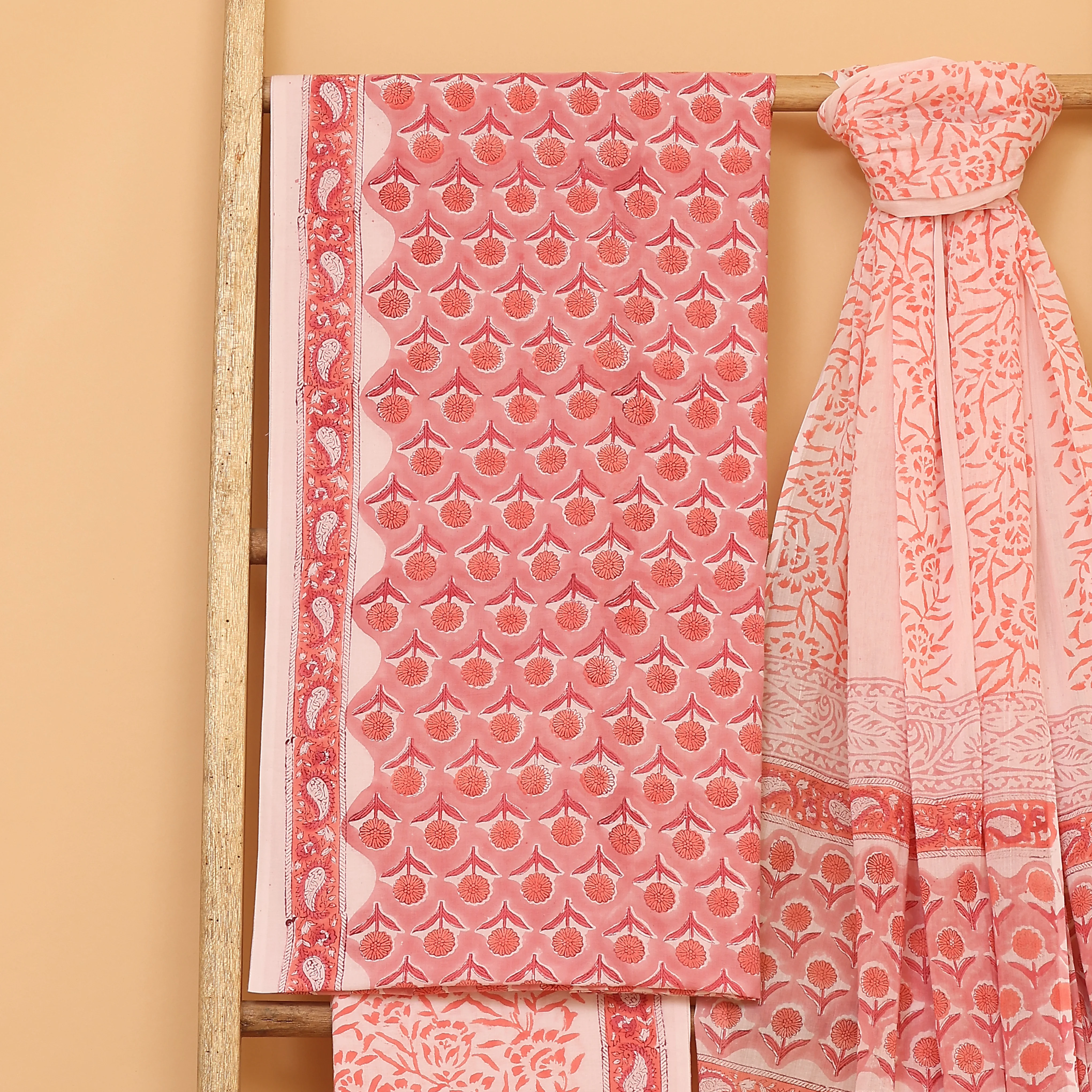 Aaqib kalamkari hand block printed cotton  unstitched Suit set - Image 4