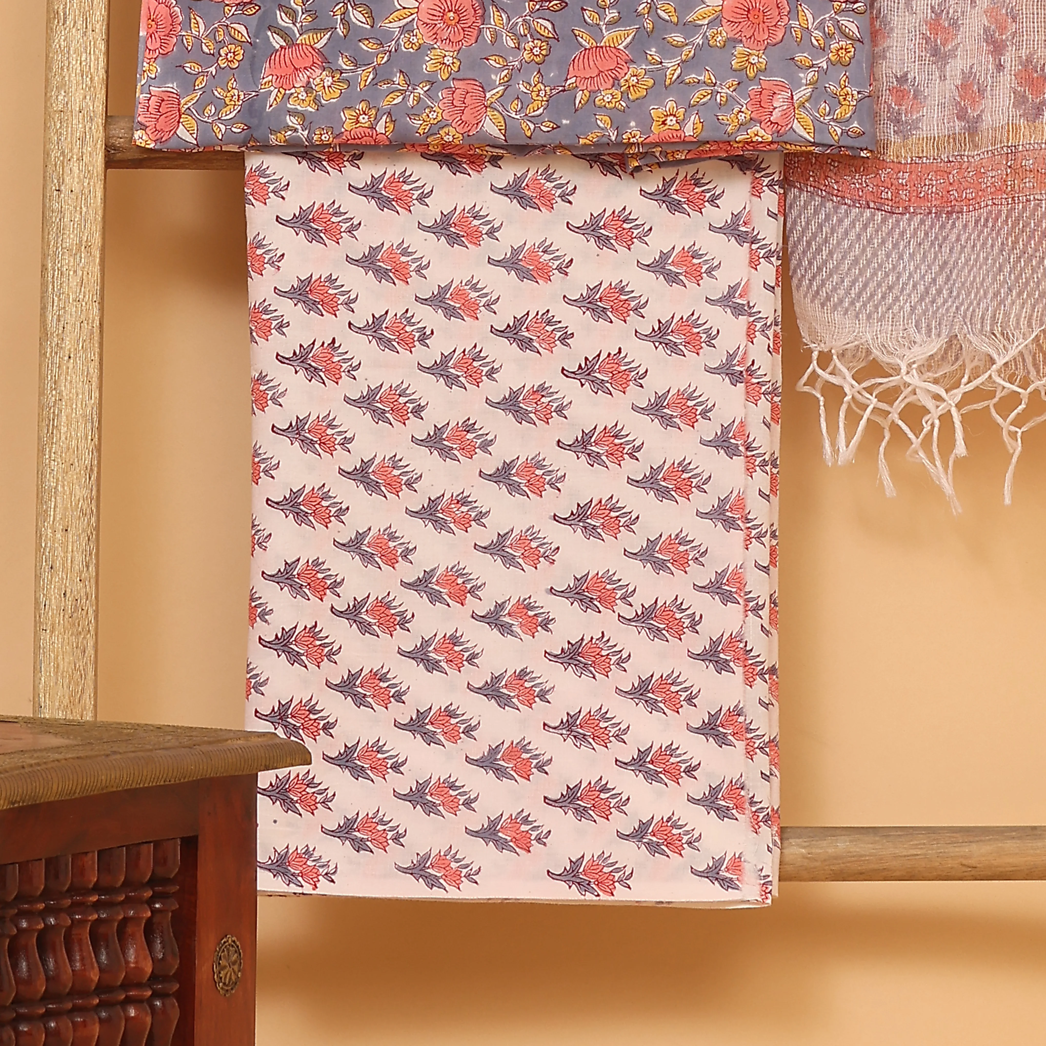 Bagru kalamkari hand block printed cotton  unstitched Suit set - Image 3