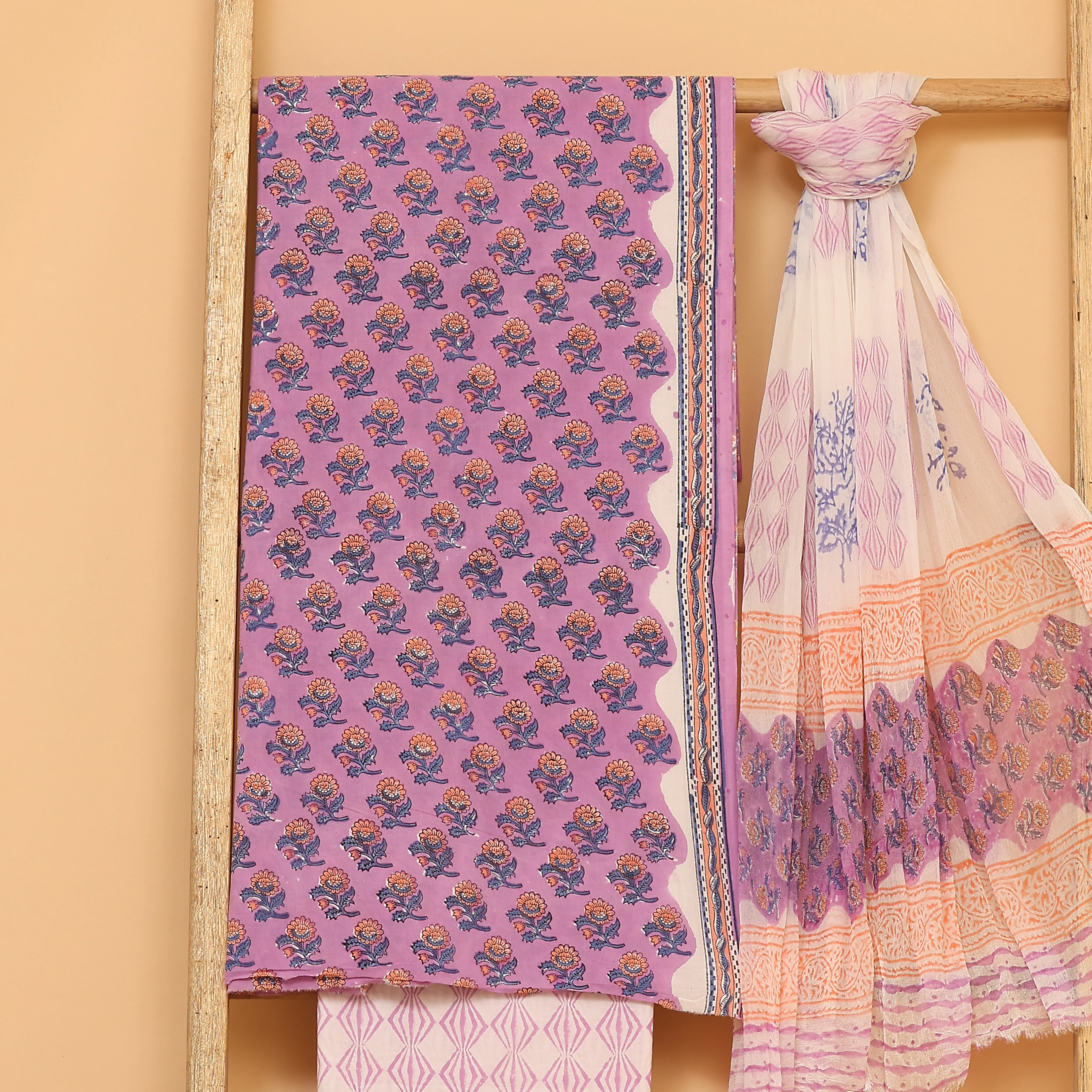Nayab hand block printed cotton  unstitched Suit set - Image 4