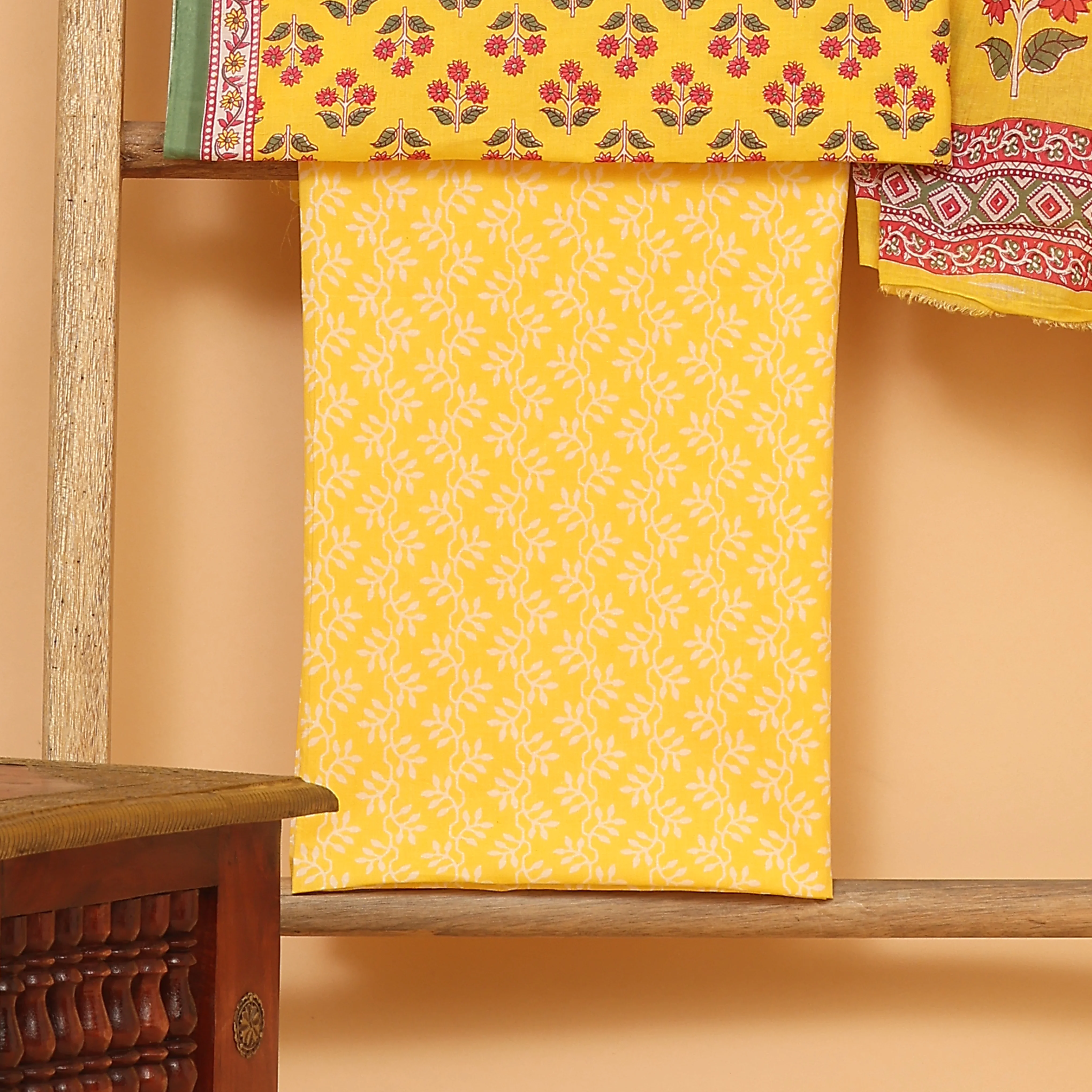 Yellow bagh hand block printed cotton  unstitched Suit set - Image 3