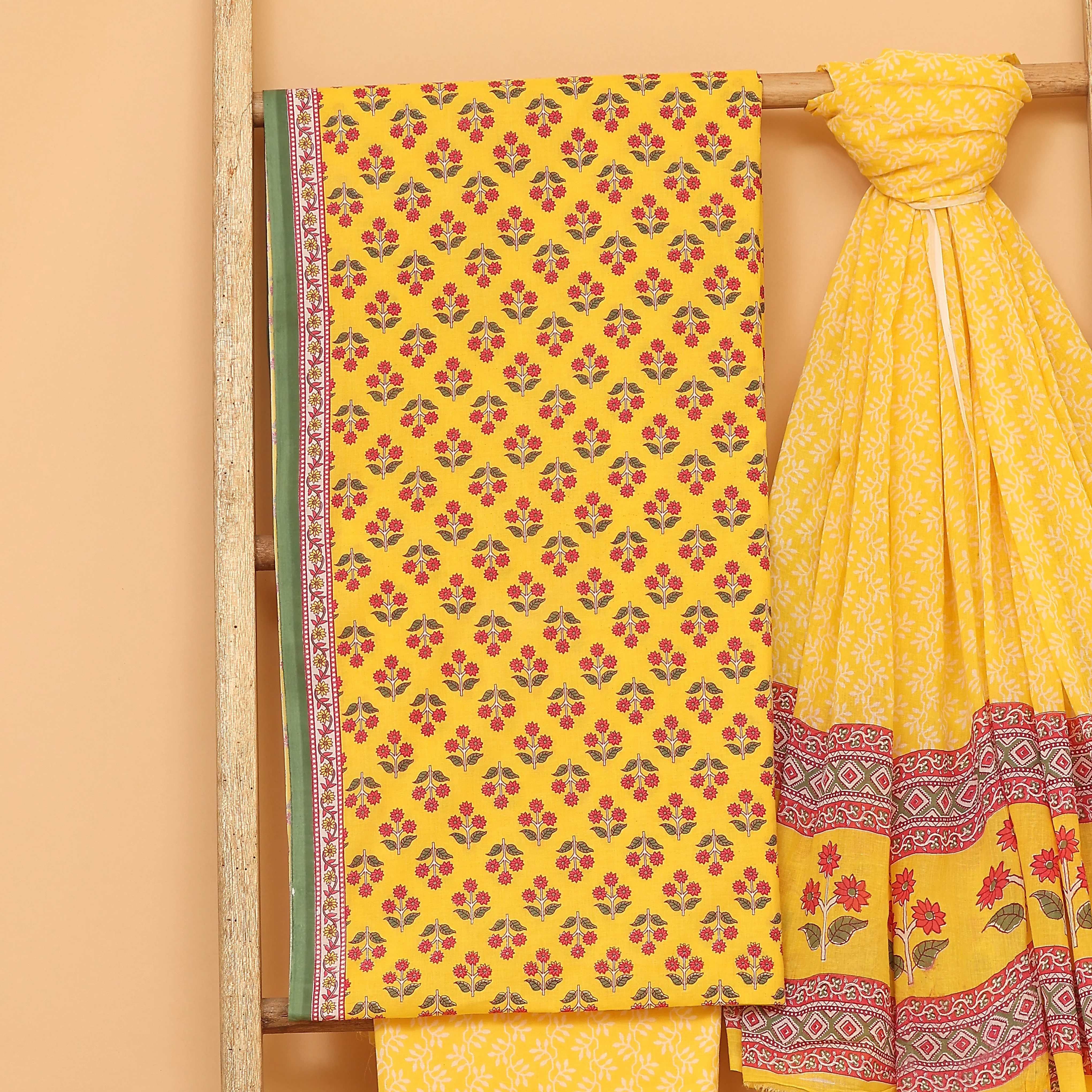 Yellow bagh hand block printed cotton  unstitched Suit set - Image 4
