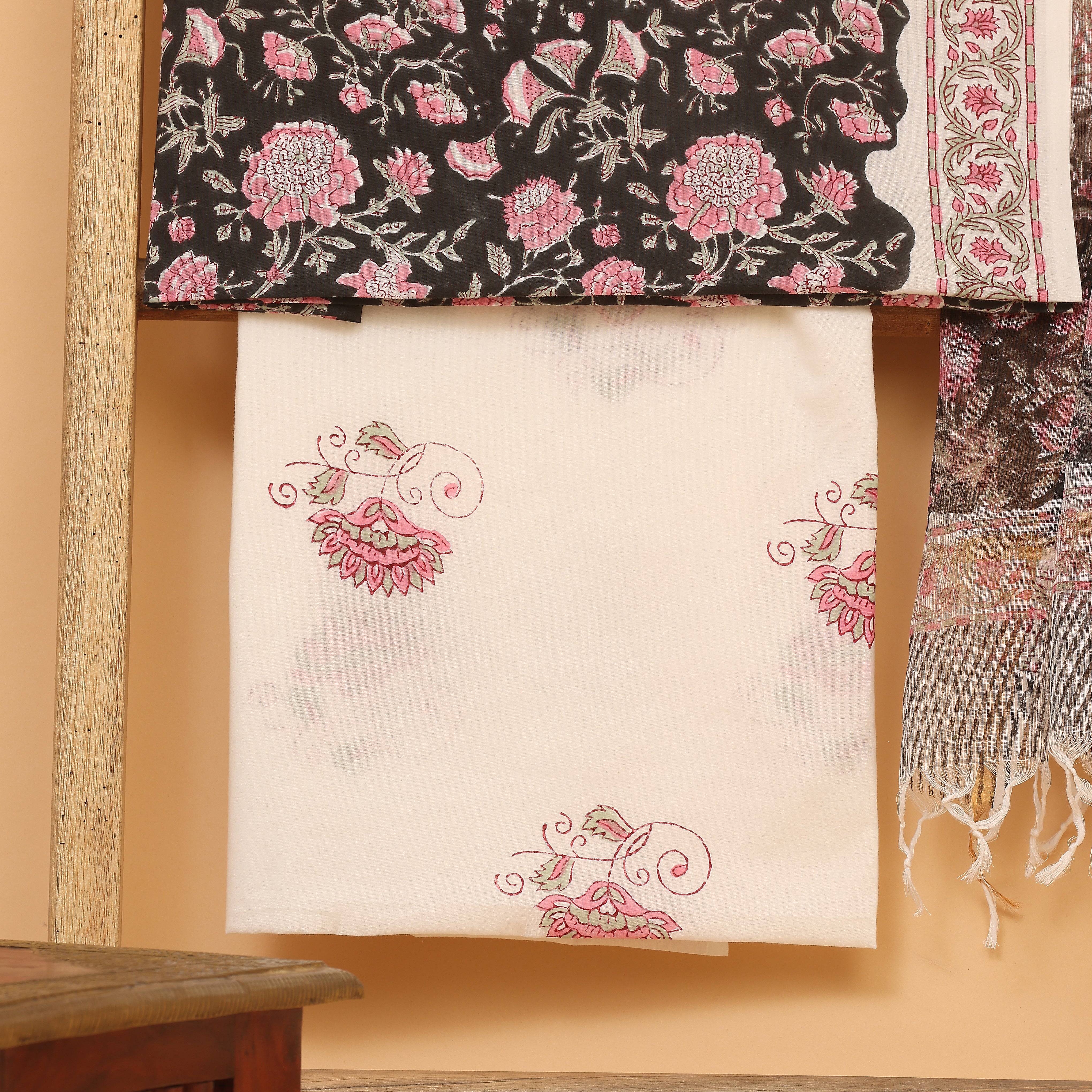 Chasm kalamkari hand block printed cotton  unstitched Suit set - Image 3