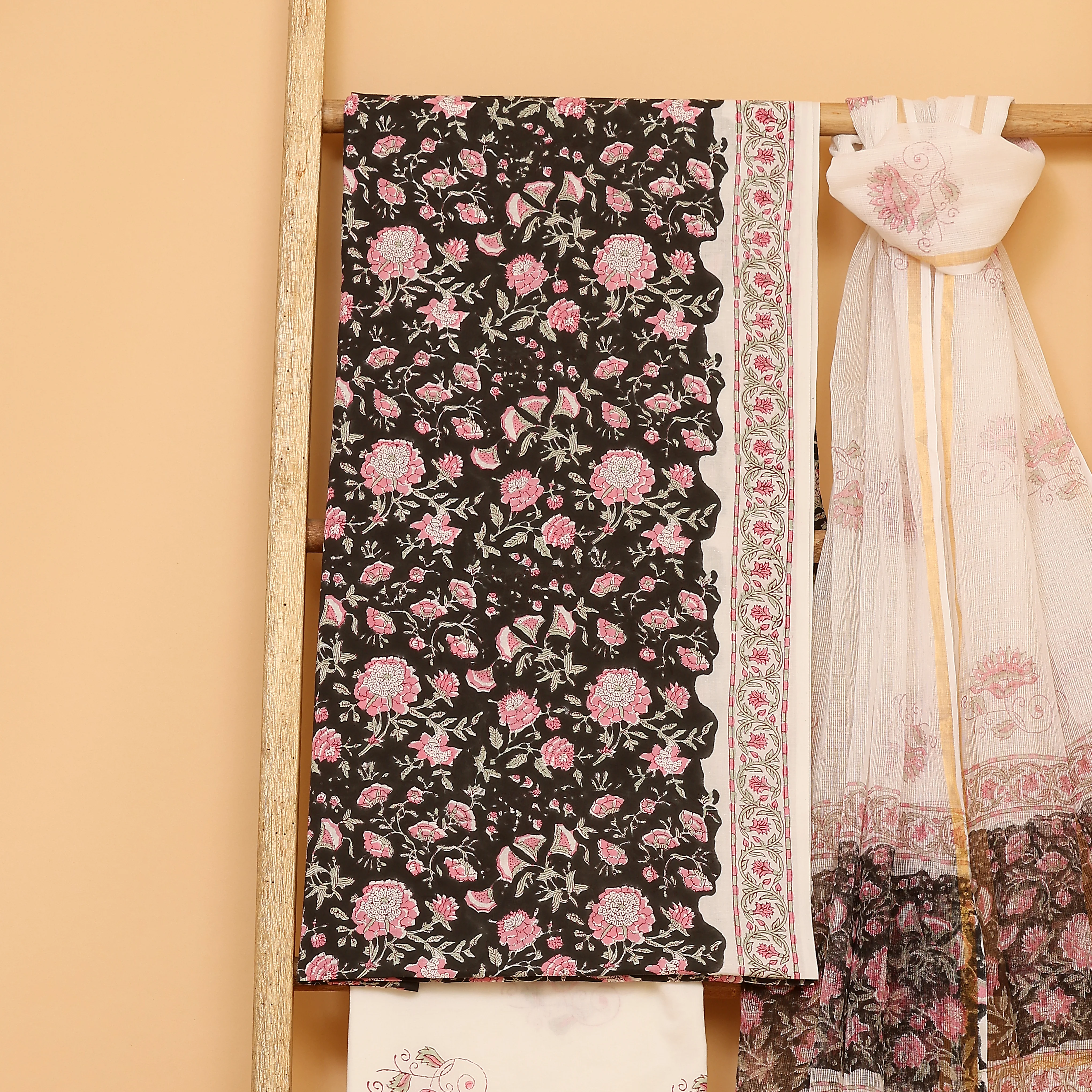 Chasm kalamkari hand block printed cotton  unstitched Suit set - Image 4