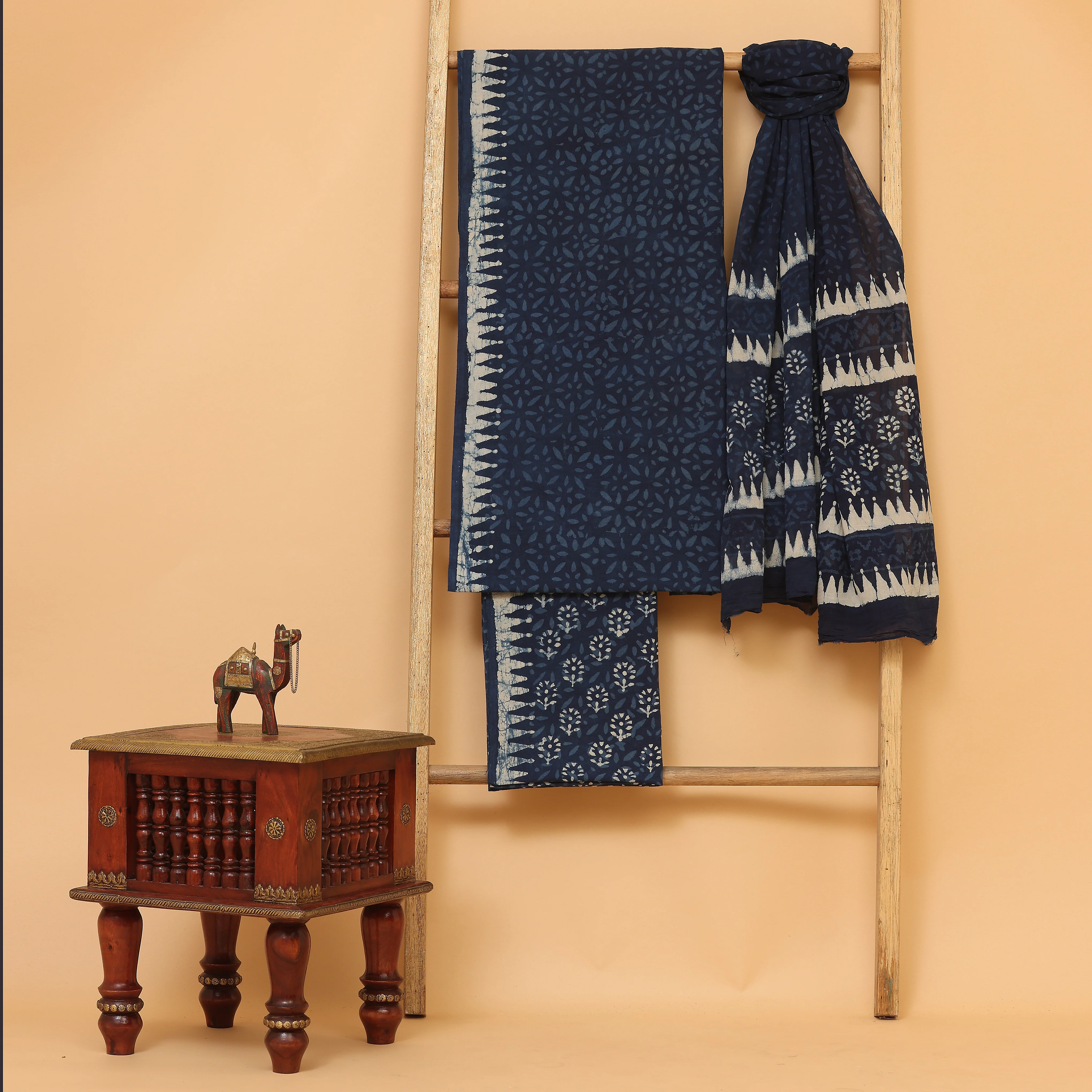 Blue Handwoven Cotton unstitched Suit set