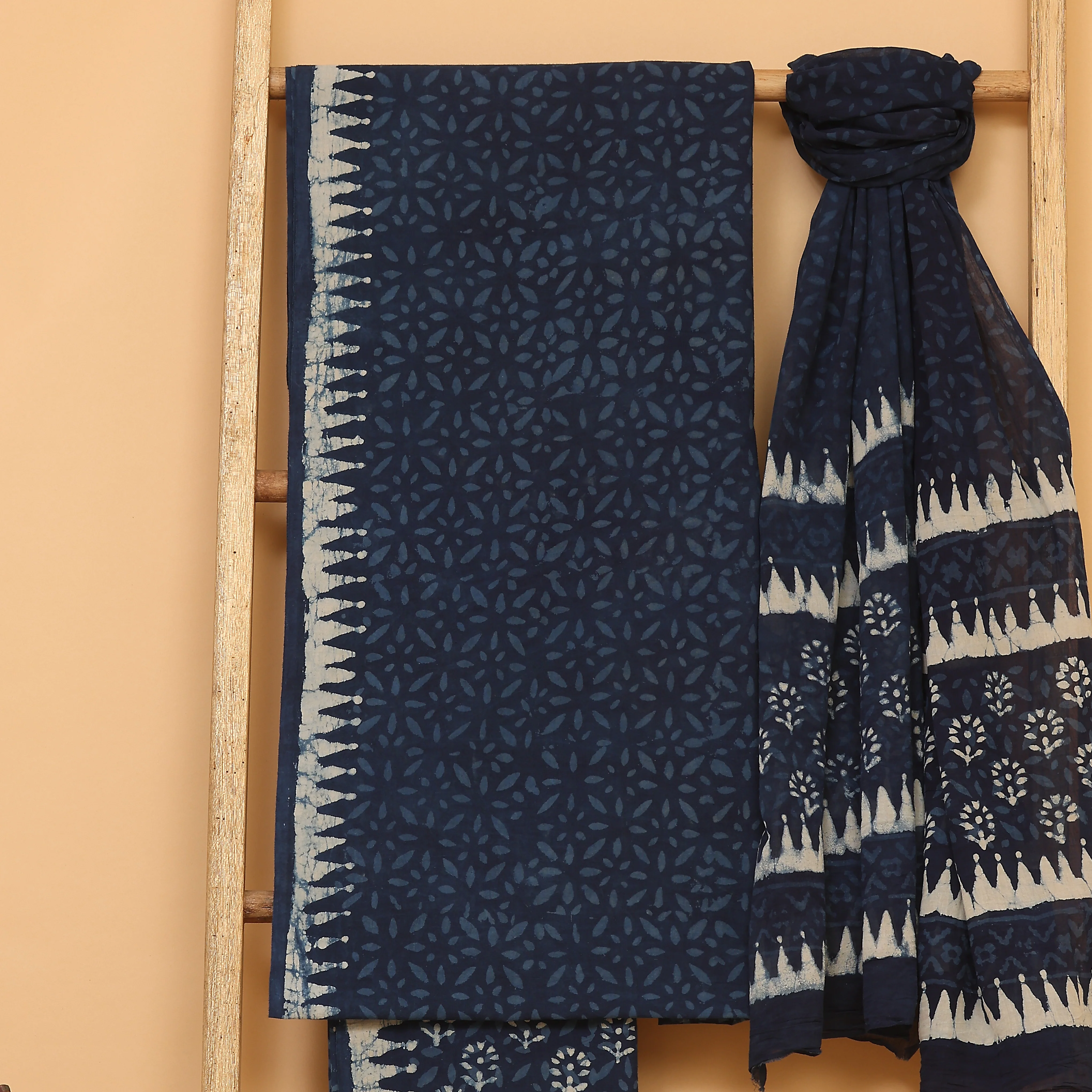 Blue Handwoven Cotton unstitched Suit set - Image 2