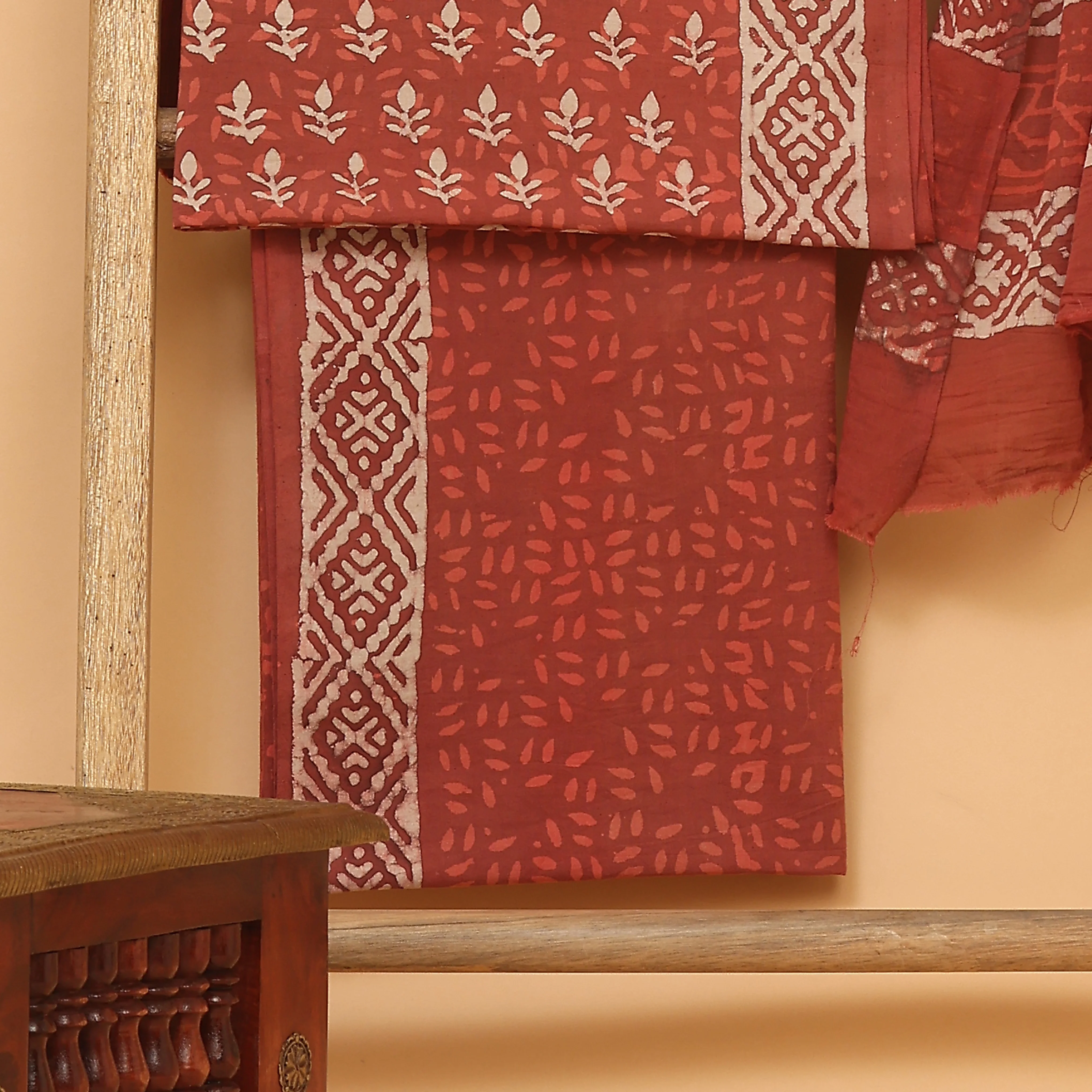 Red hand block printed  cotton  unstitched Suit set - Image 3