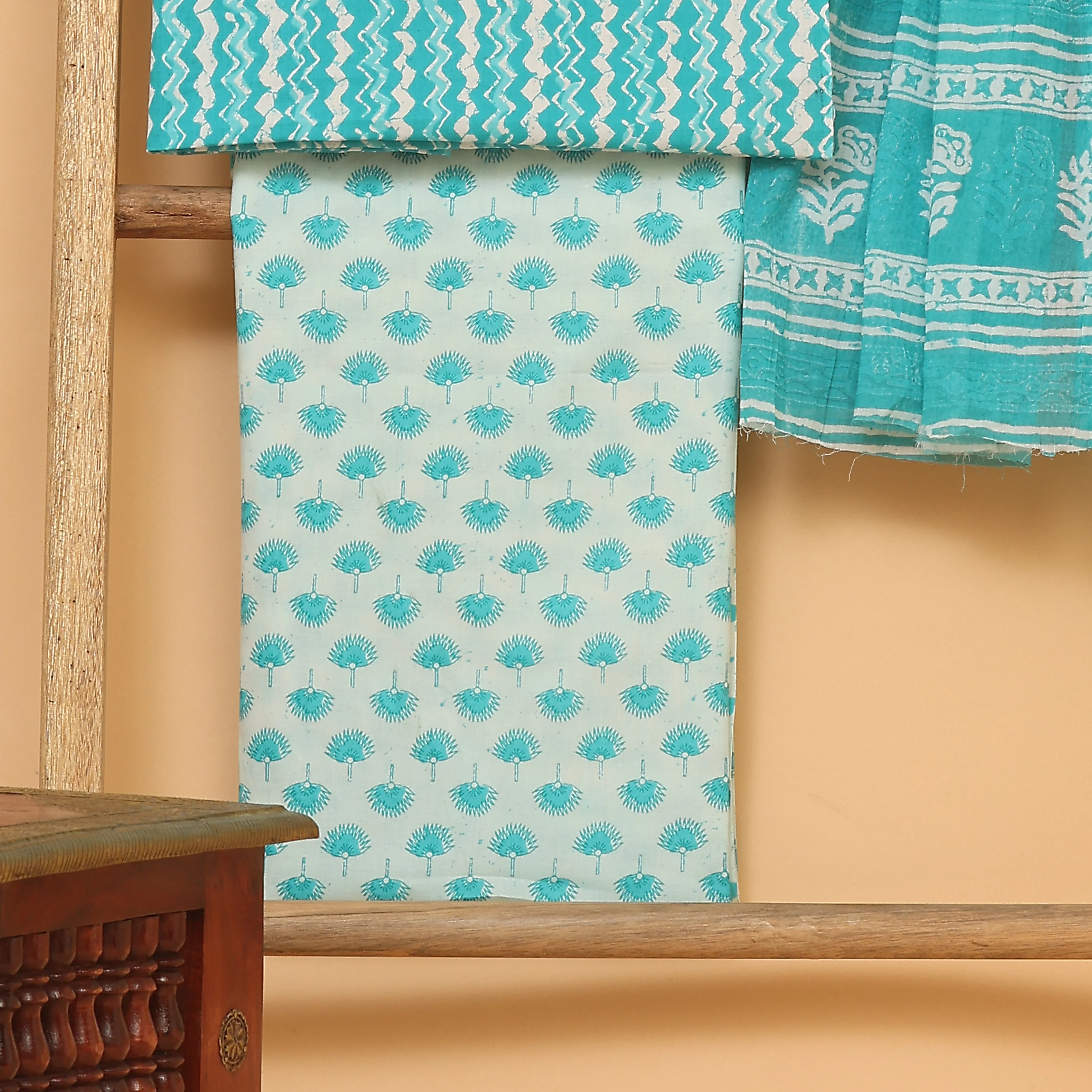 Hamza blue hand block printed cotton  unstitched Suit set - Image 3